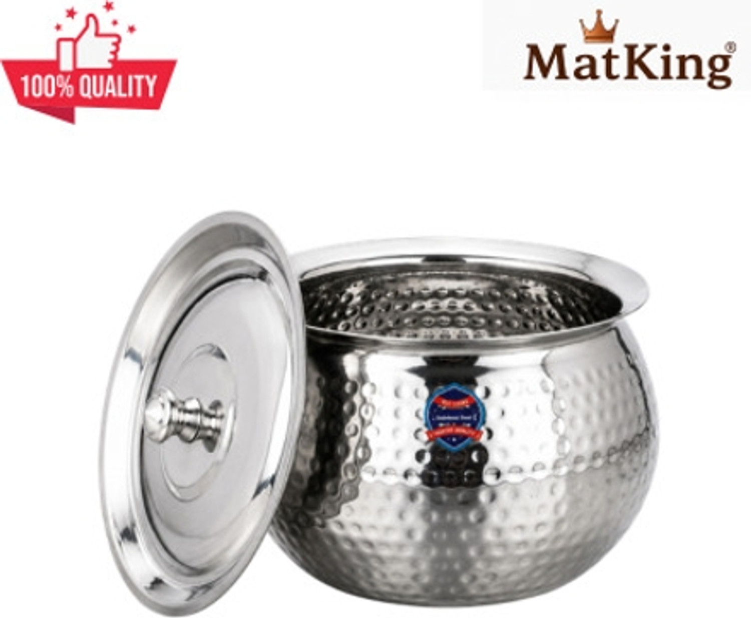 Image of AadiVeer Stainless Steel Handi| Steel Pot | Milk Pot | Dahi Handi | Biryani Handi 0.45 L, 1.35 L (Stainless Steel, Induction Bottom)