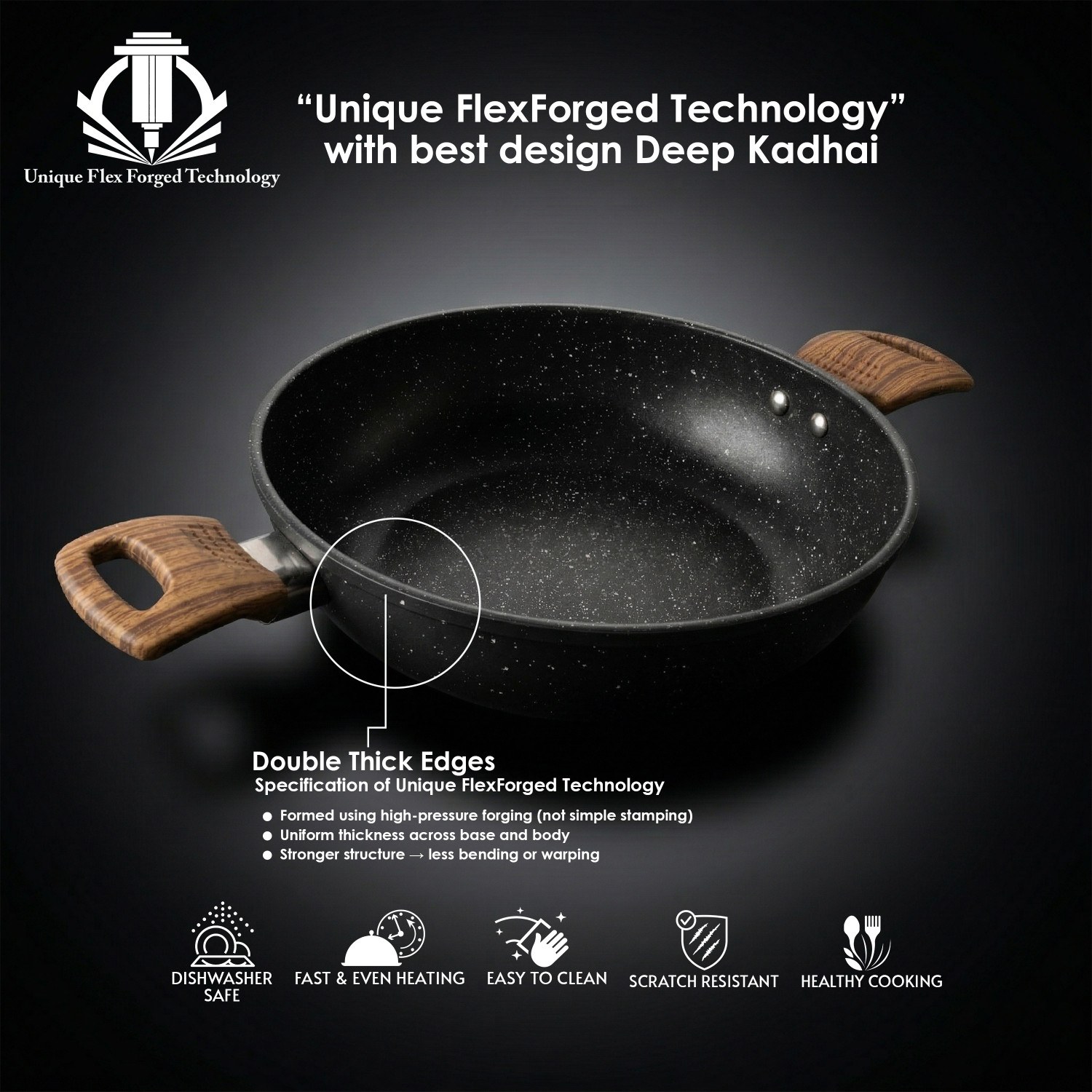 Image of Sigri-wala FlexForged Technology Kadhai 20 cm diameter 1.8 L capacity (Aluminium, Non-stick, Induction Bottom)