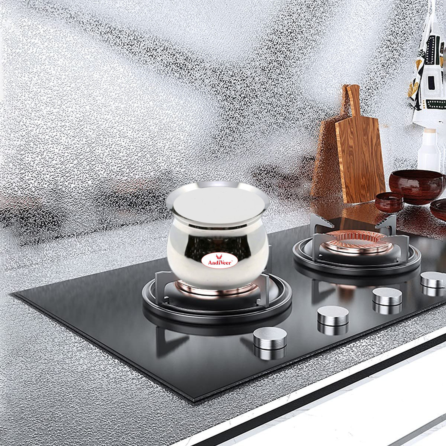 Image of AadiVeer Stainless Steel Handi| Steel Pot | Milk Pot | Dahi Handi | Biryani Handi 0.45 L, 1.35 L (Stainless Steel, Induction Bottom)