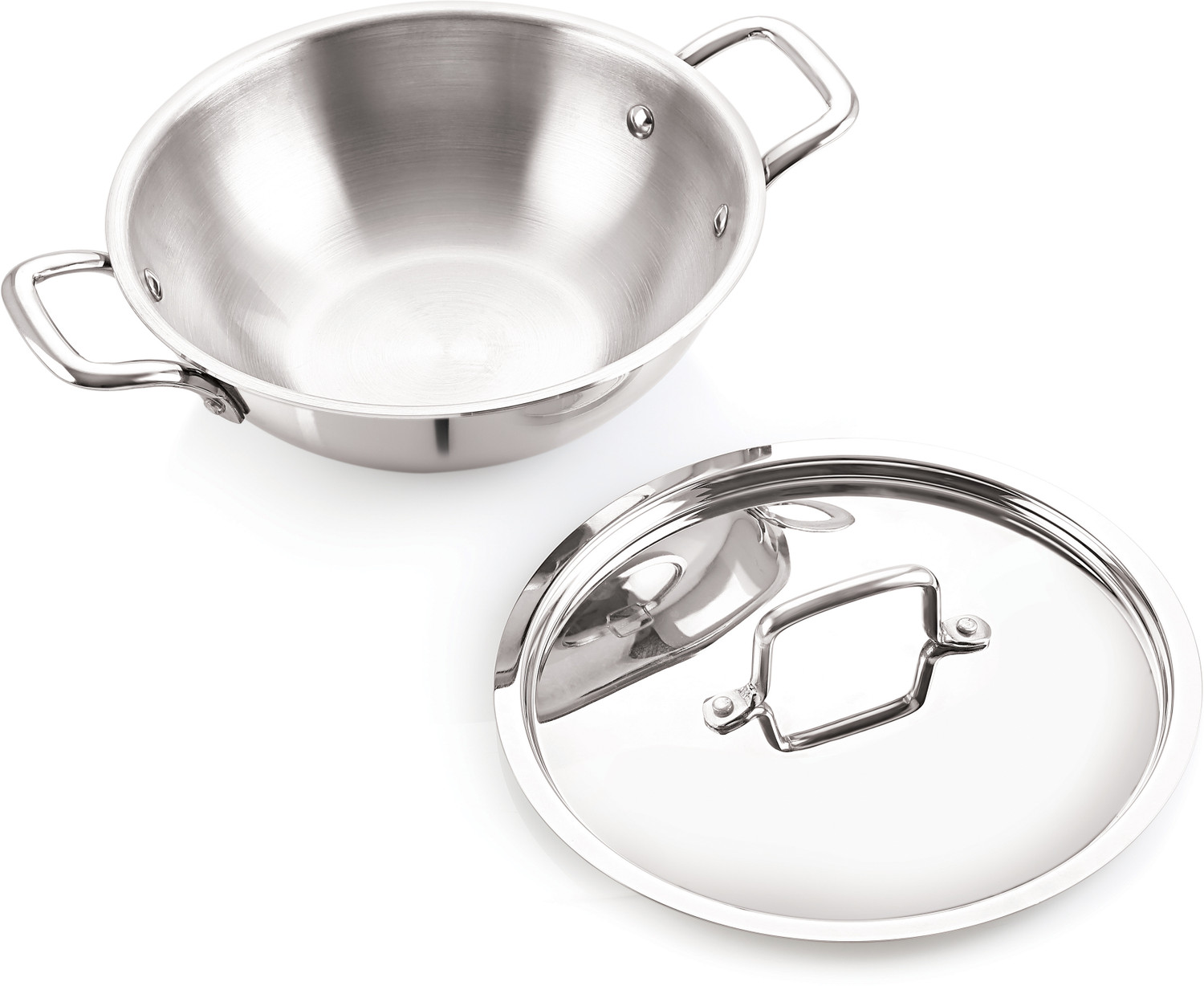 iVBOX ® Platina Induction Bottom 22cm Tri-Ply Stainless Steel Kadai with Lid, 2 Ltr Kadhai 22 cm diameter with Lid 2 L capacity