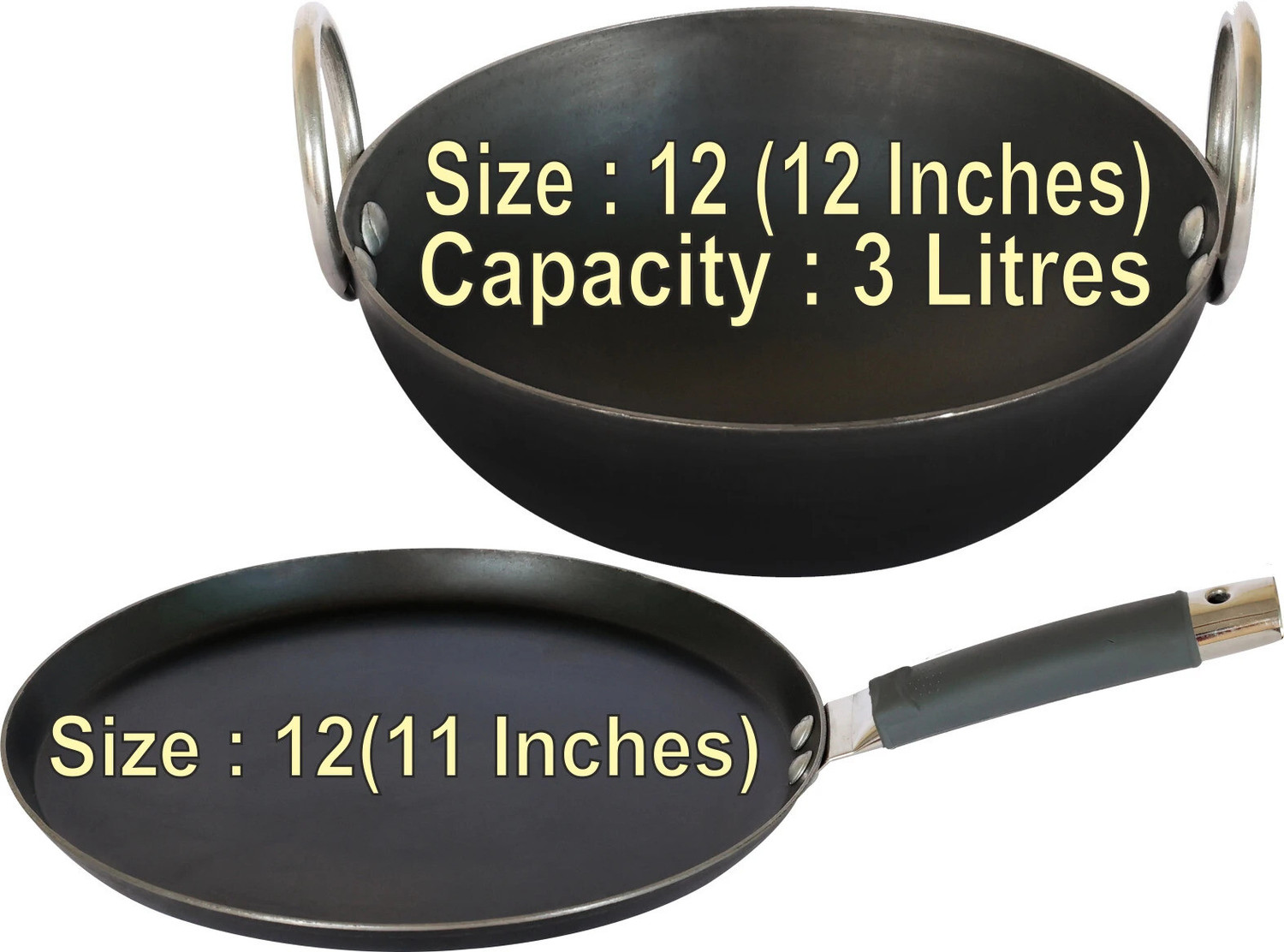 Image of KAVYACRASH Aluminium Heavy Round Bottom Kadai Deep Frying Cooking for Kitchen Kadhai 30 cm diameter 3 L capacity (Stainless Steel)