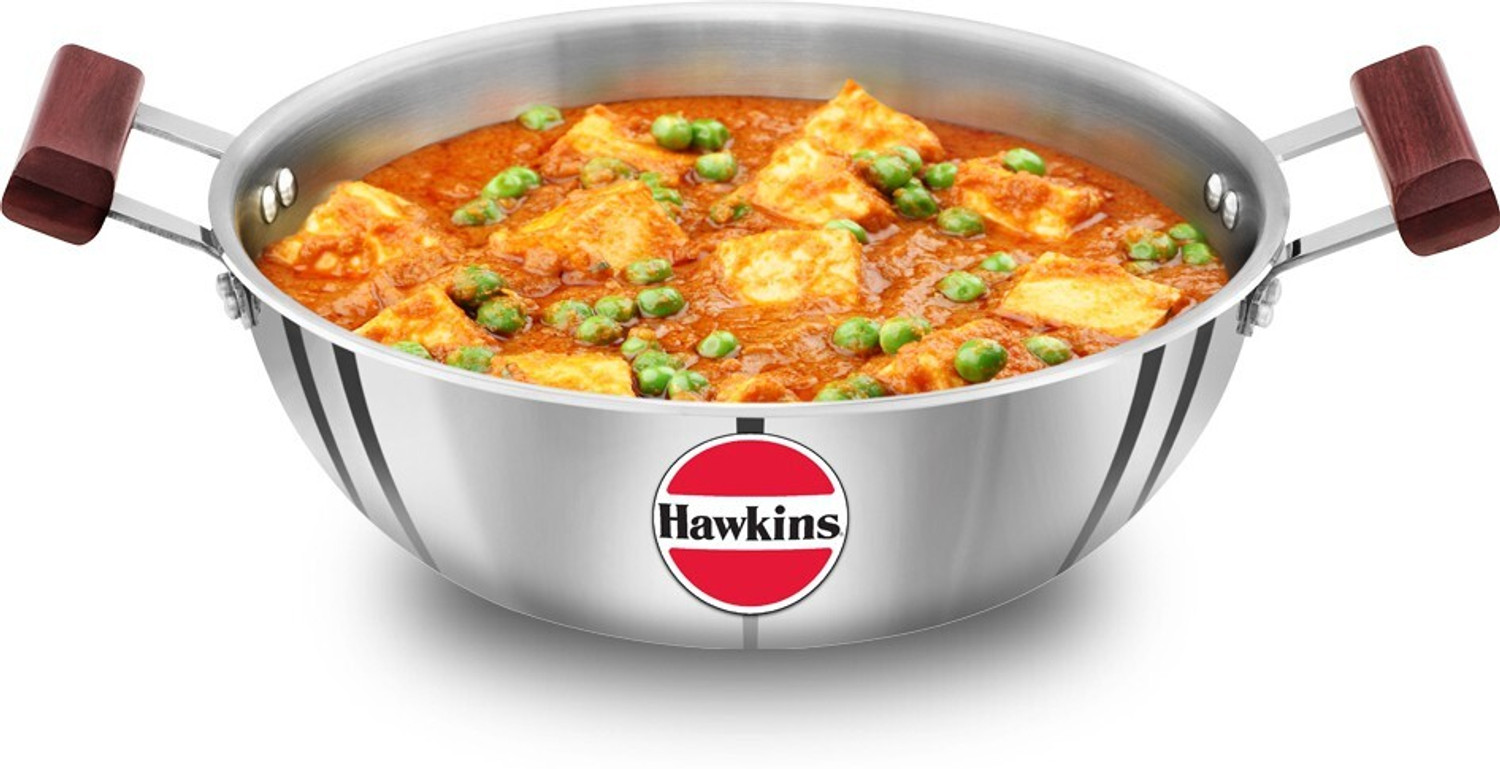 HAWKINS Triply Stainless Steel SSK40 4 Ltr Kadhai 28 cm diameter 4 L capacity  (Stainless Steel, Induction Bottom)