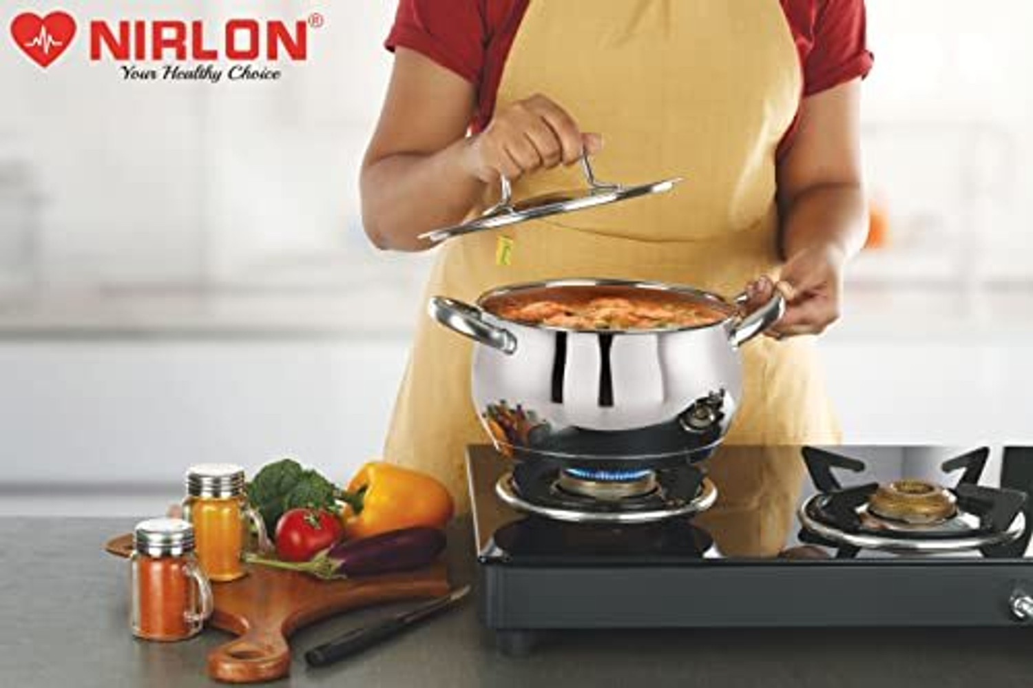 Image of NIRLON Deluxe Stainless Steel Impact Bonded Tri Ply Bottom Induction Handi Casserole Pot 16 cm diameter 2.2 L capacity with Lid (Stainless Steel, Non-stick, Induction Bottom)