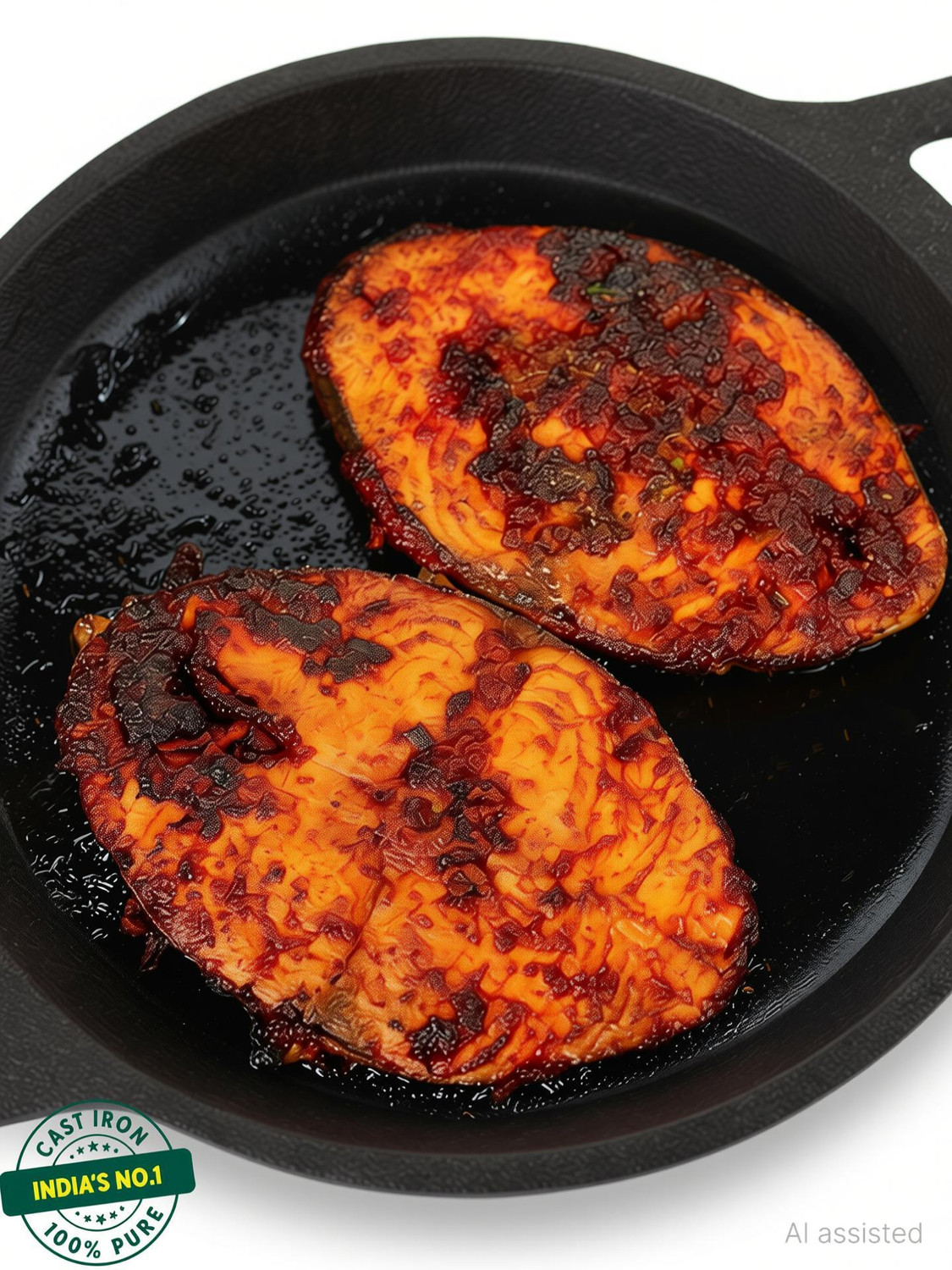 The Indus Valley Pre-Seasoned Cast Iron Fish Fry Pan 25.1 cm diameter 1 L capacity