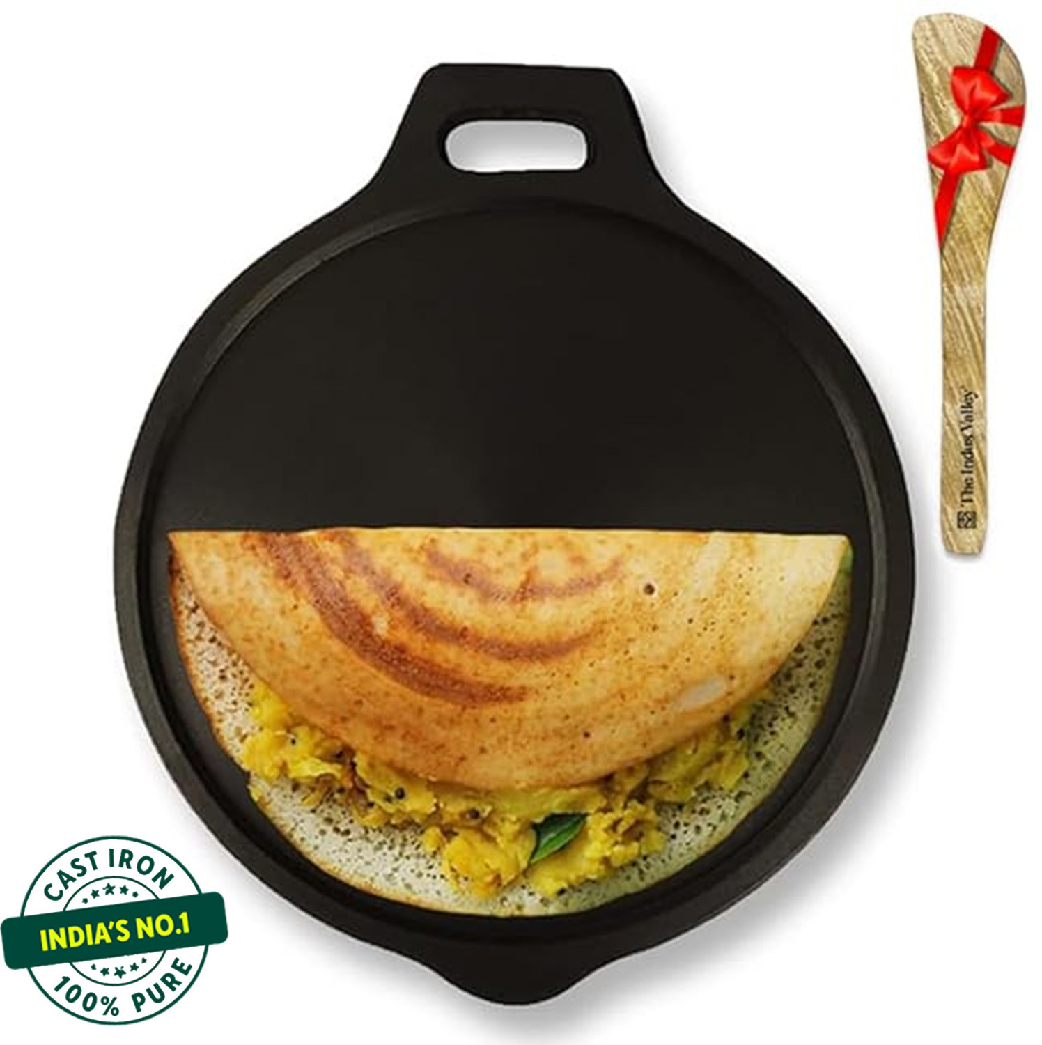 The Indus Valley Pre-seasoned Super Smooth Cast Iron Tawa + FREE Woode
