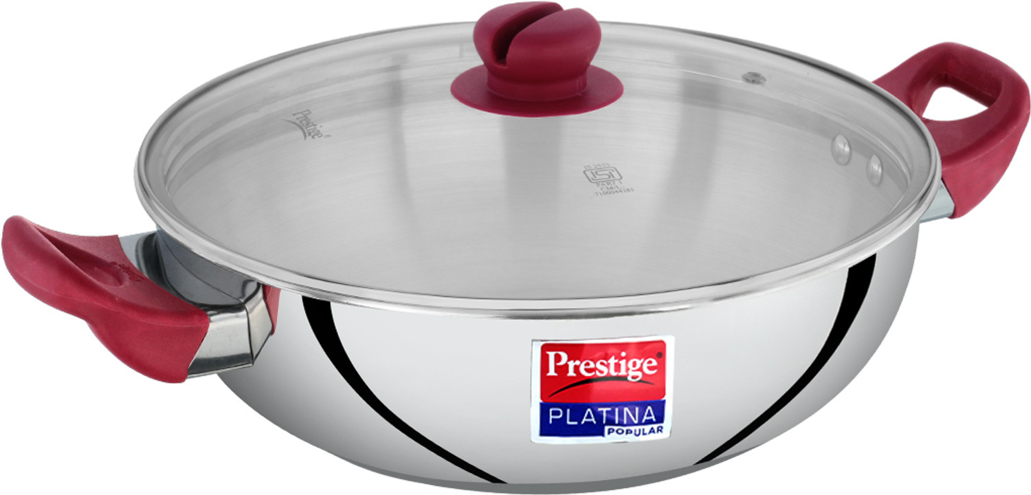 Prestige Platina Popular Kadhai 26 cm diameter with Lid 3.8 L capacity  (Stainless Steel, Induction Bottom)