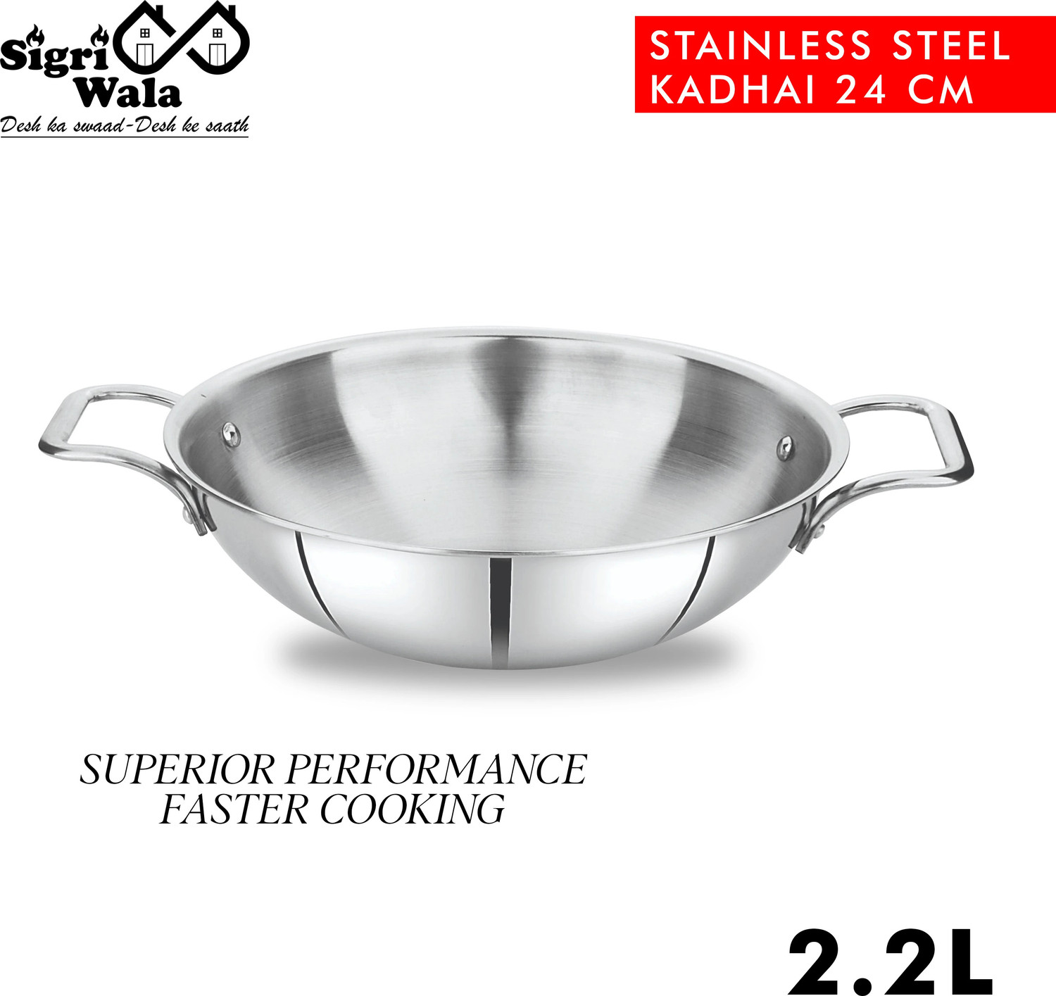 SigriWala Cook Healthy 24 Kadhai 24 cm diameter 2.4 L capacity
