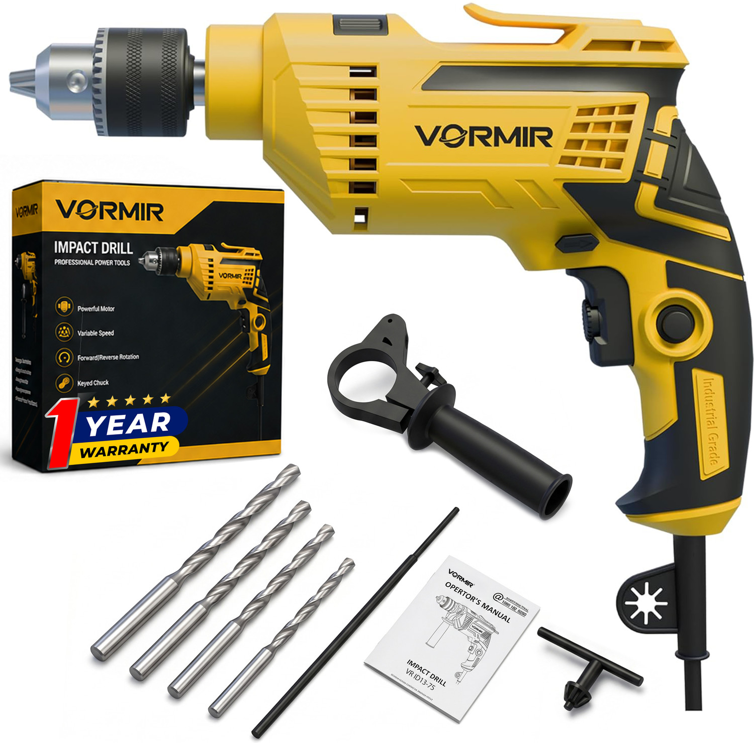 iBELL VORMIR ID13-75 Impact Drill, 650W, Dual Mode (Drilling & Impact), 13mm Chuck, 02800 RPM, Variable Speed, Forward/Reverse, Copper Armature, Pisto...