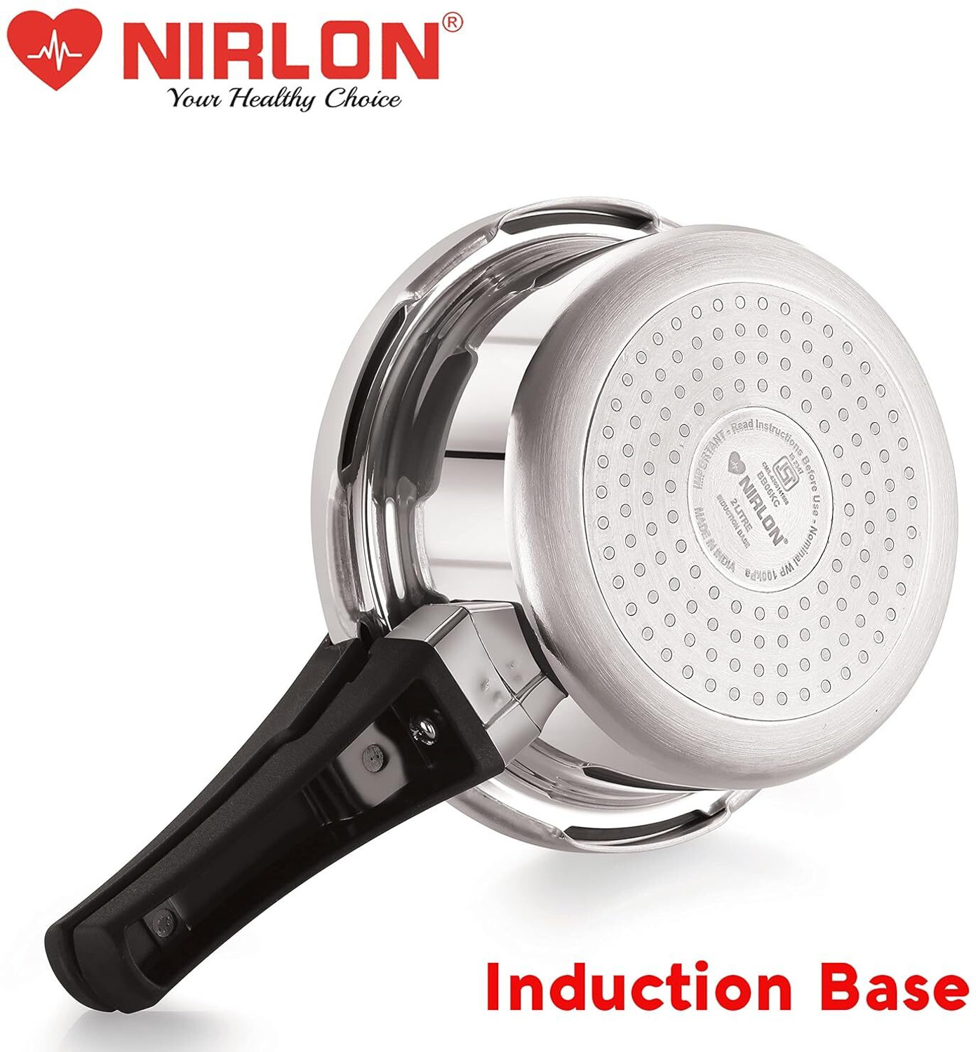 Image of NIRLON Supreme Induction Base Outer Lid Aluminium Pressure Cooker, 1.5 Liters, Silver 1.5 L Induction Bottom Pressure Cooker (Aluminium)