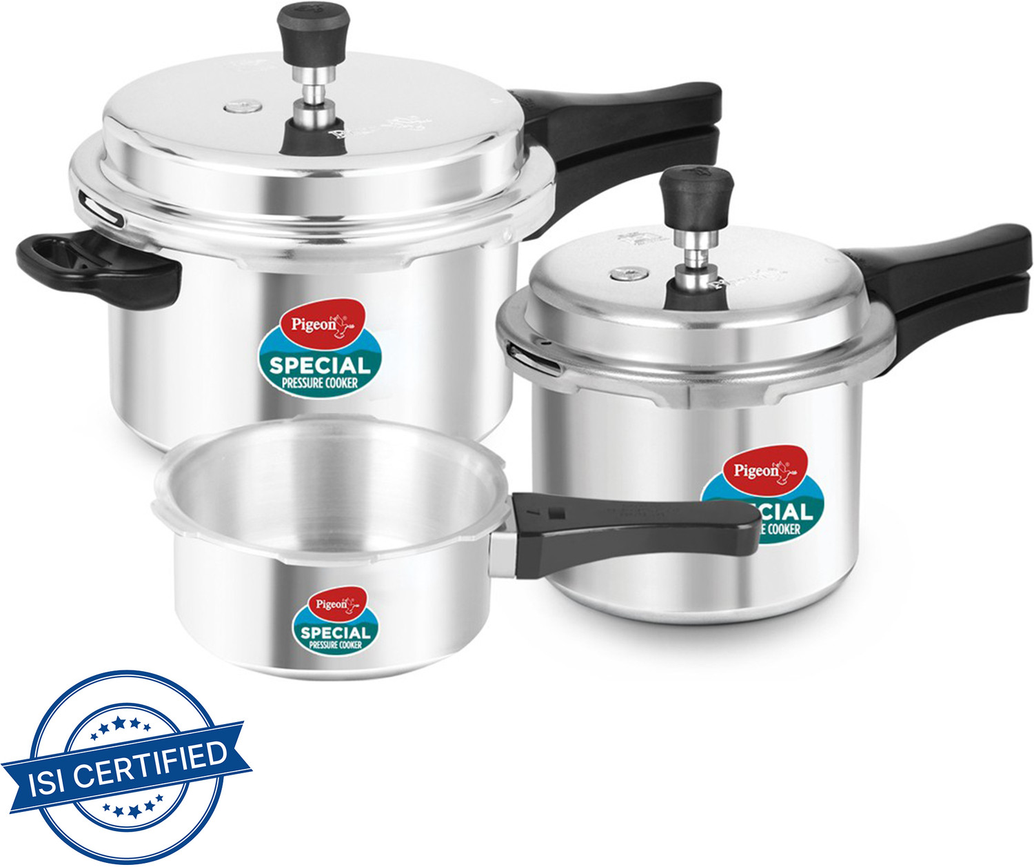 Pigeon by Stovekraft Special Aluminium Pressure Cooker Combo 2 L, 3 L, 5 L Induction Bottom Pressure Cooker