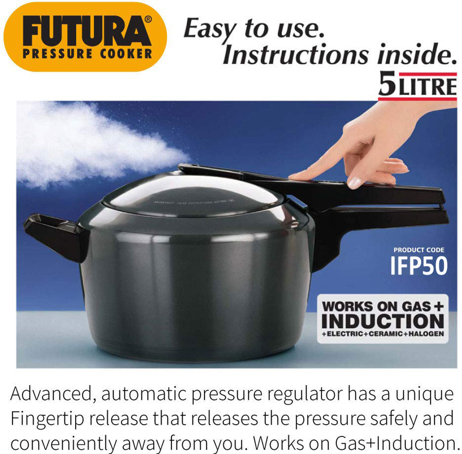 Image of Hawkins Futura (IFP50) 5 L Inner Lid Induction Bottom Pressure Cooker