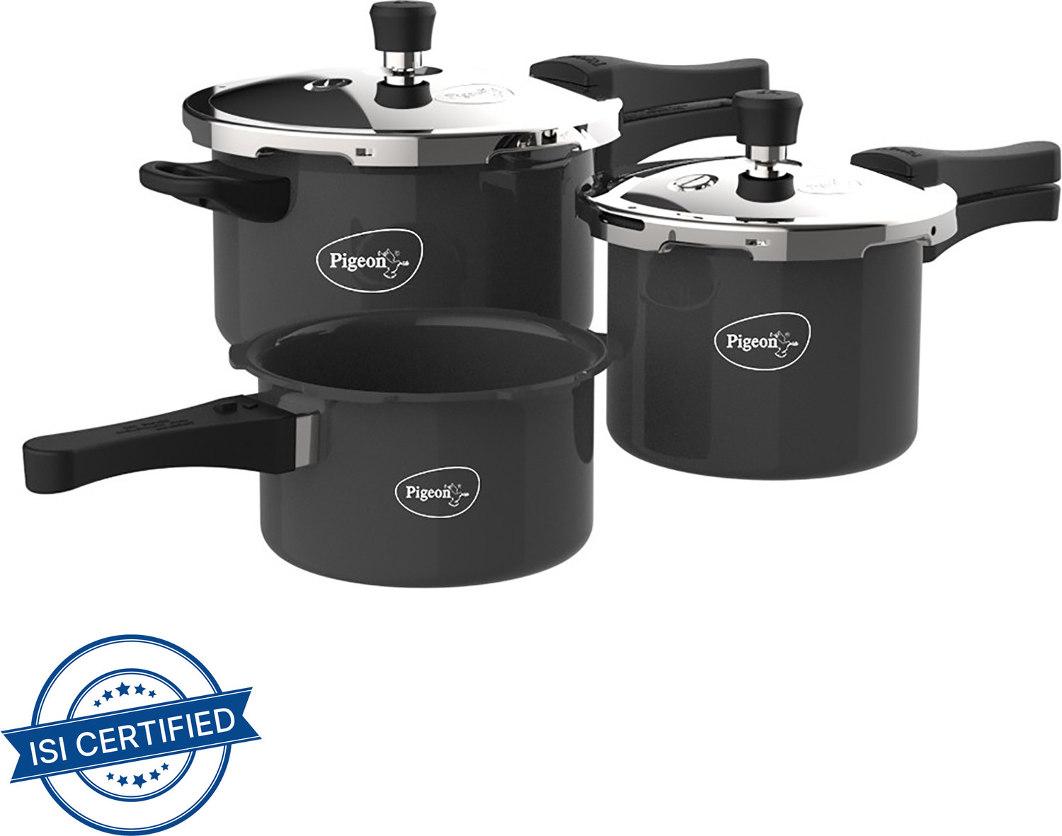 Pigeon by Stovekraft Limited Induction Bottom Hard Anodised Pressure Cooker Outer Lid 2 L, 3 L, 5 L Induction Bottom Pressure Cooker  (Hard Anodized)
