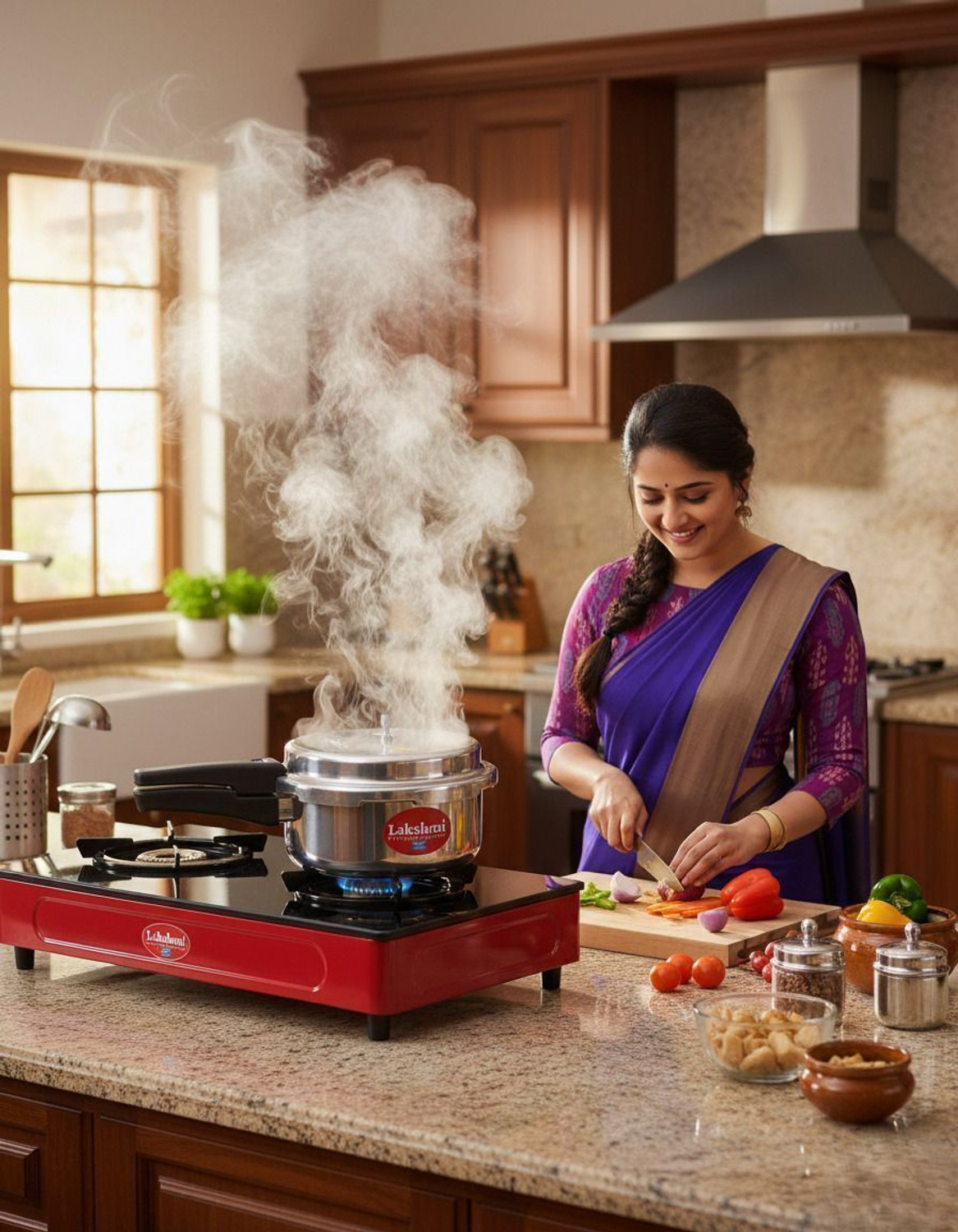 Image of Lakshmi Pressure cooker Tall, Induction Cooker, Outer Lid Pressure Cooker 1 L Induction Bottom Pressure Cooker (Aluminium)