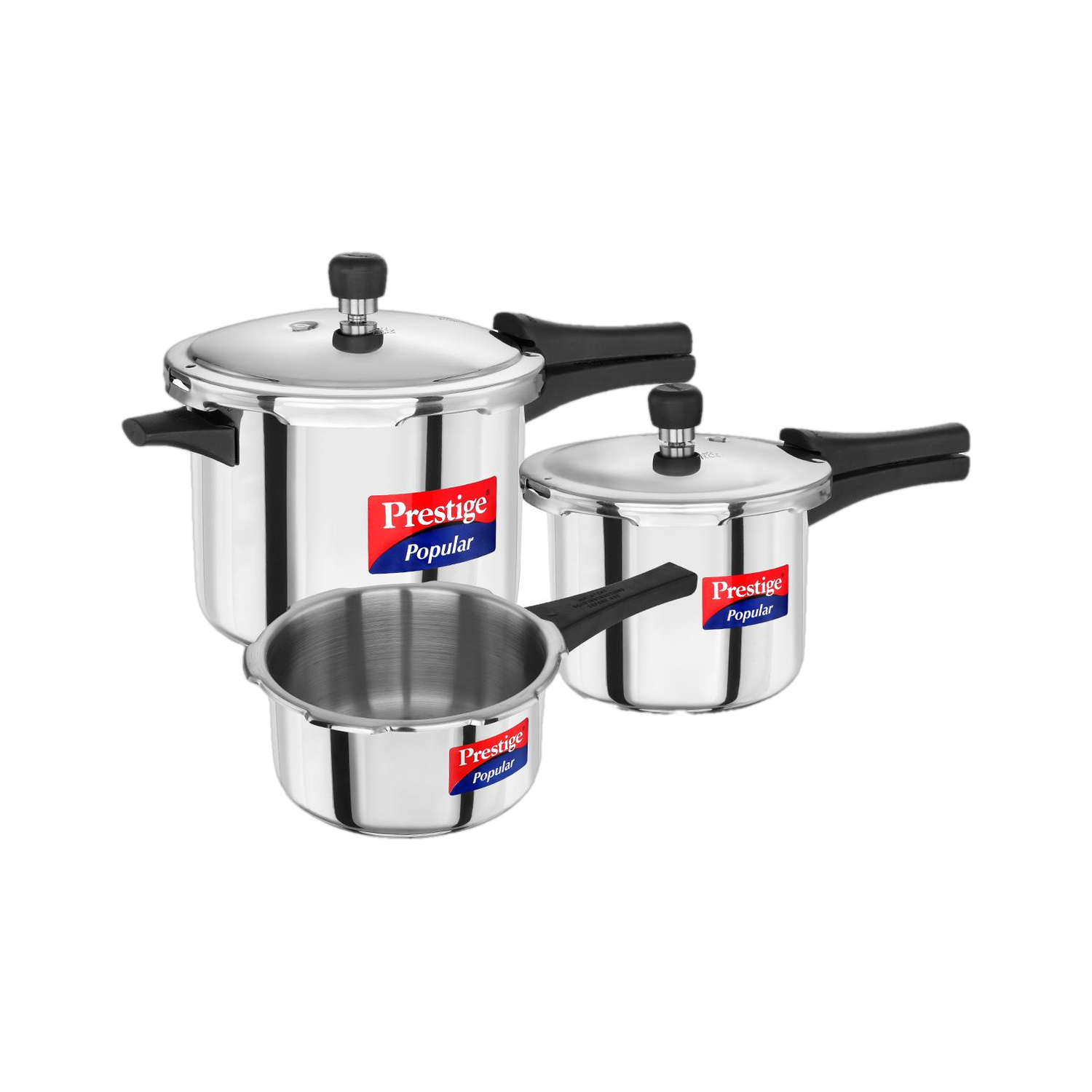 Prestige Popular Stainless Steel Combination Pack 5 L, 3 L, 2 L Induction Bottom Pressure Cooker