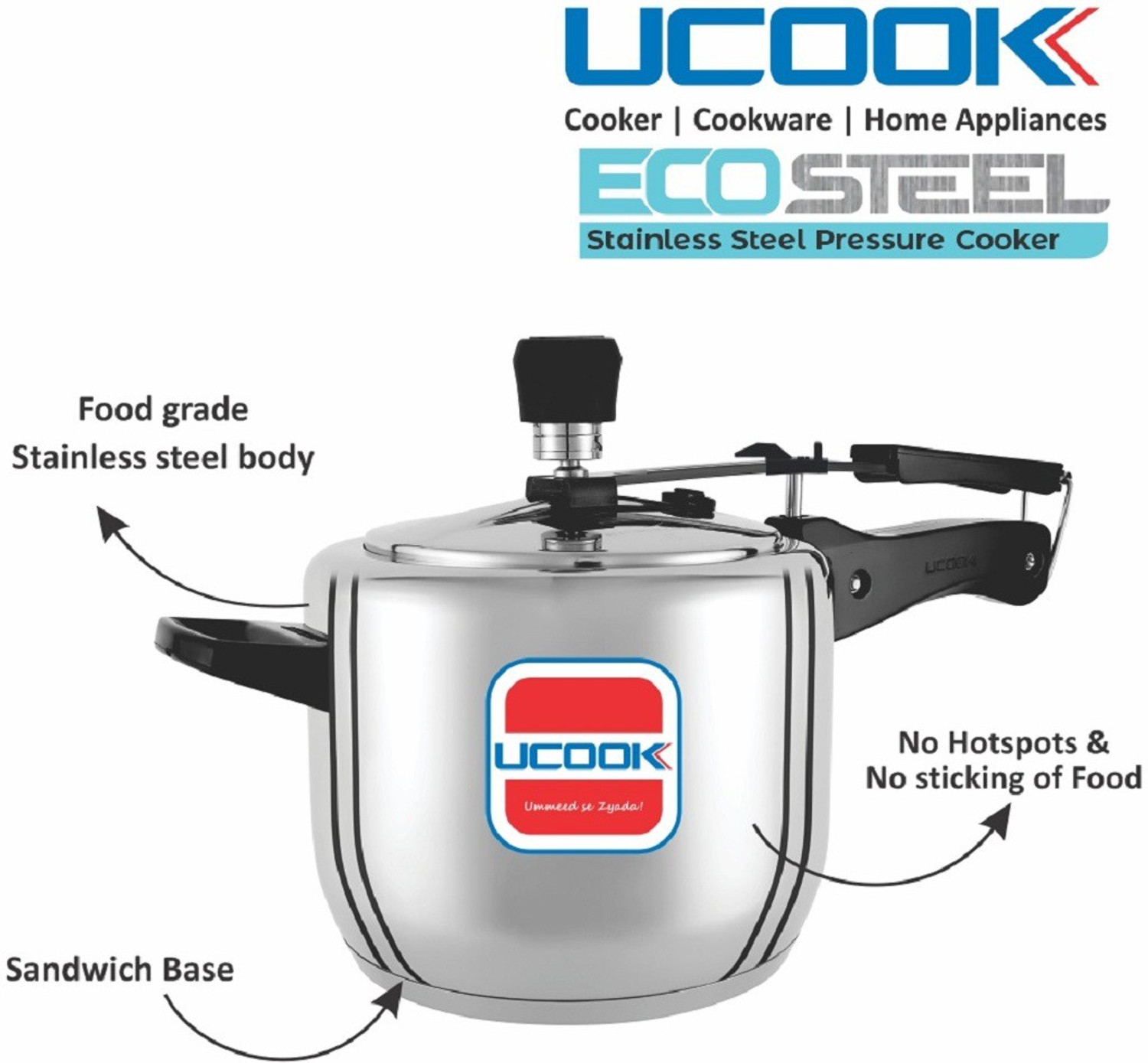 Image of UCOOK Eco 5 ltr Stainless steel inner lid presser cooker without seperator 5 L Inner Lid Induction Bottom Pressure Cooker