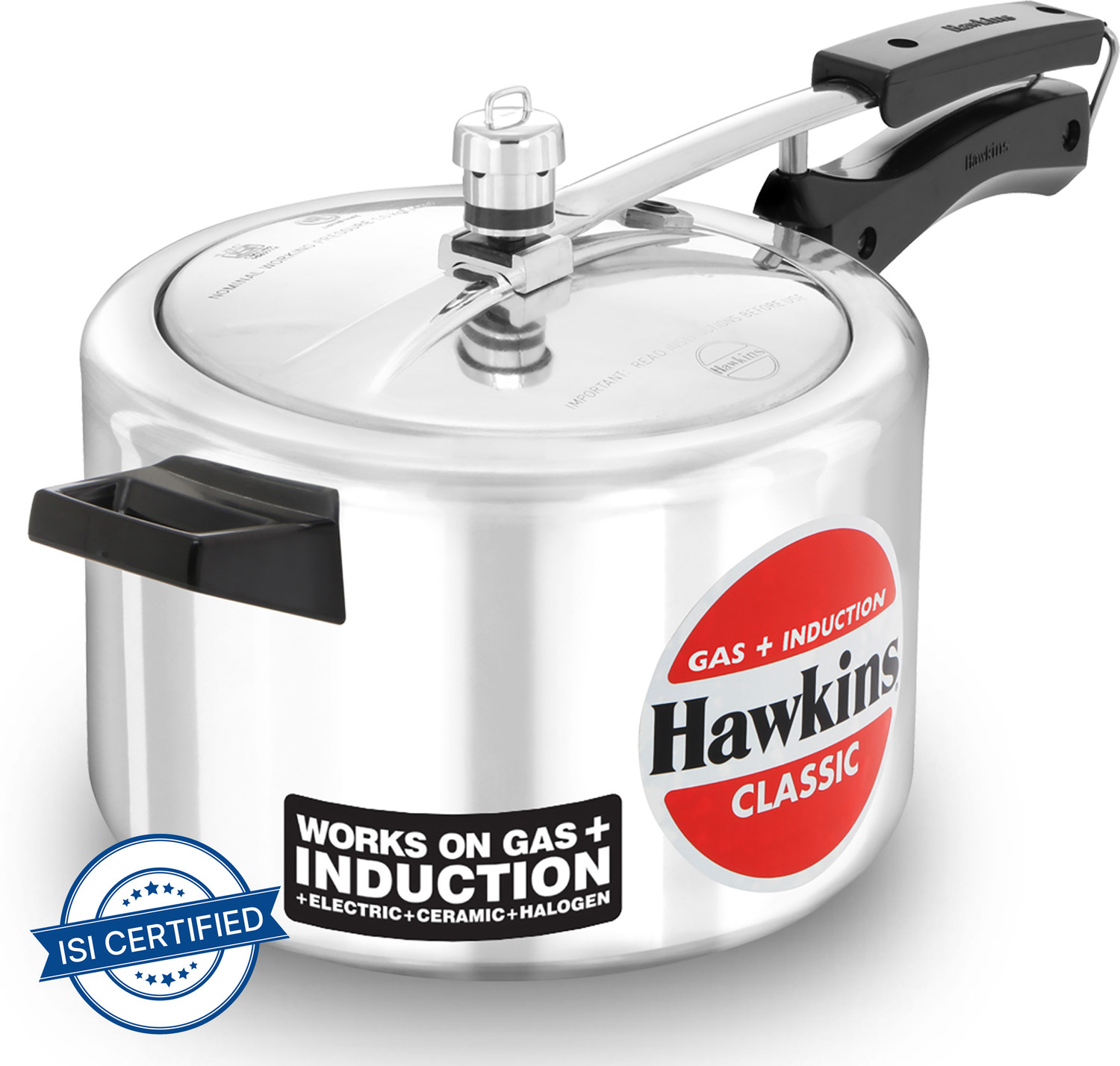 Hawkins Classic 5 Litre Pressure Cooker, Induction Cooker, Silver 5 L Induction Bottom Pressure Cooker