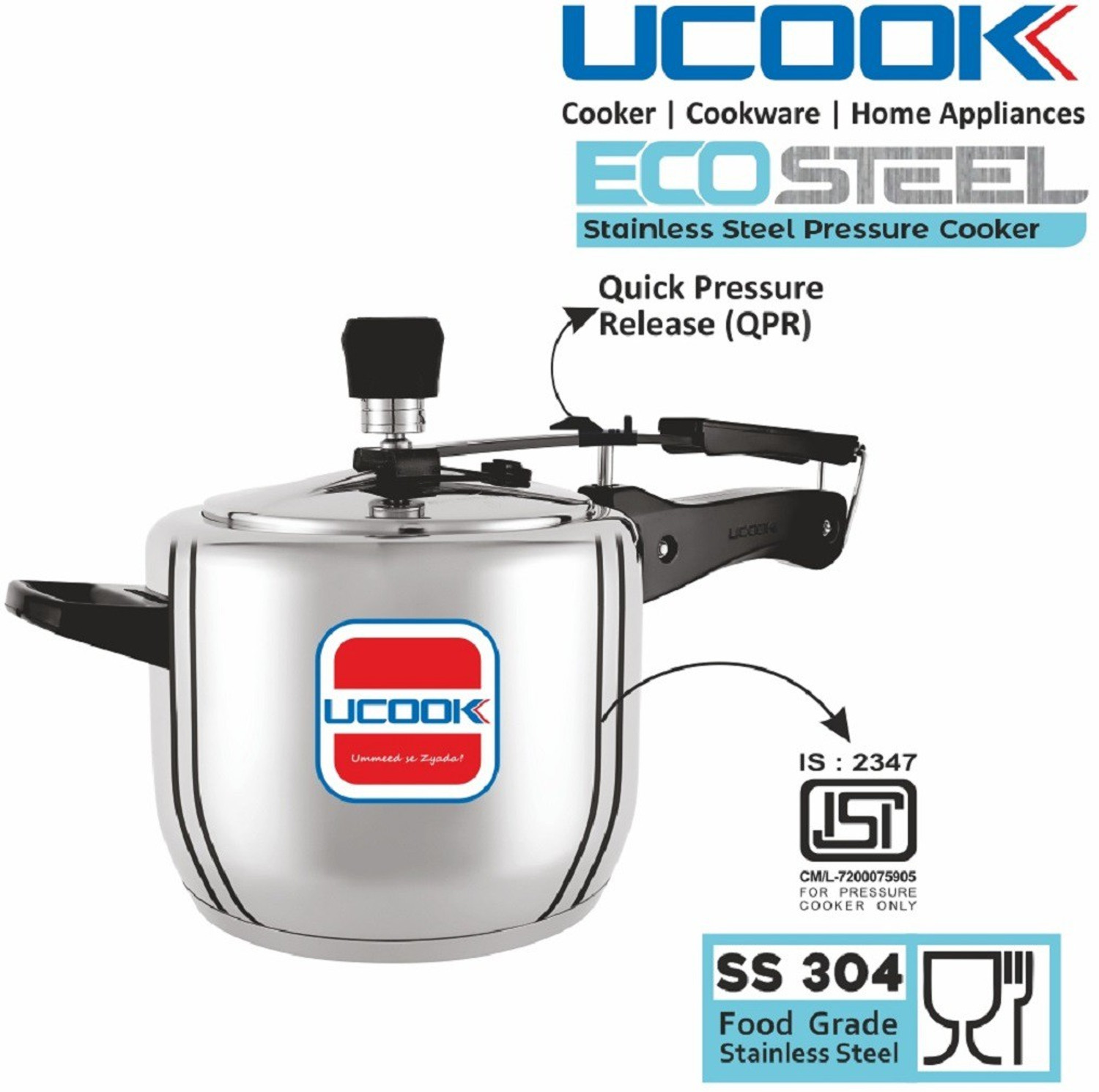 Image of UCOOK Eco 5 ltr Stainless steel inner lid presser cooker without seperator 5 L Inner Lid Induction Bottom Pressure Cooker