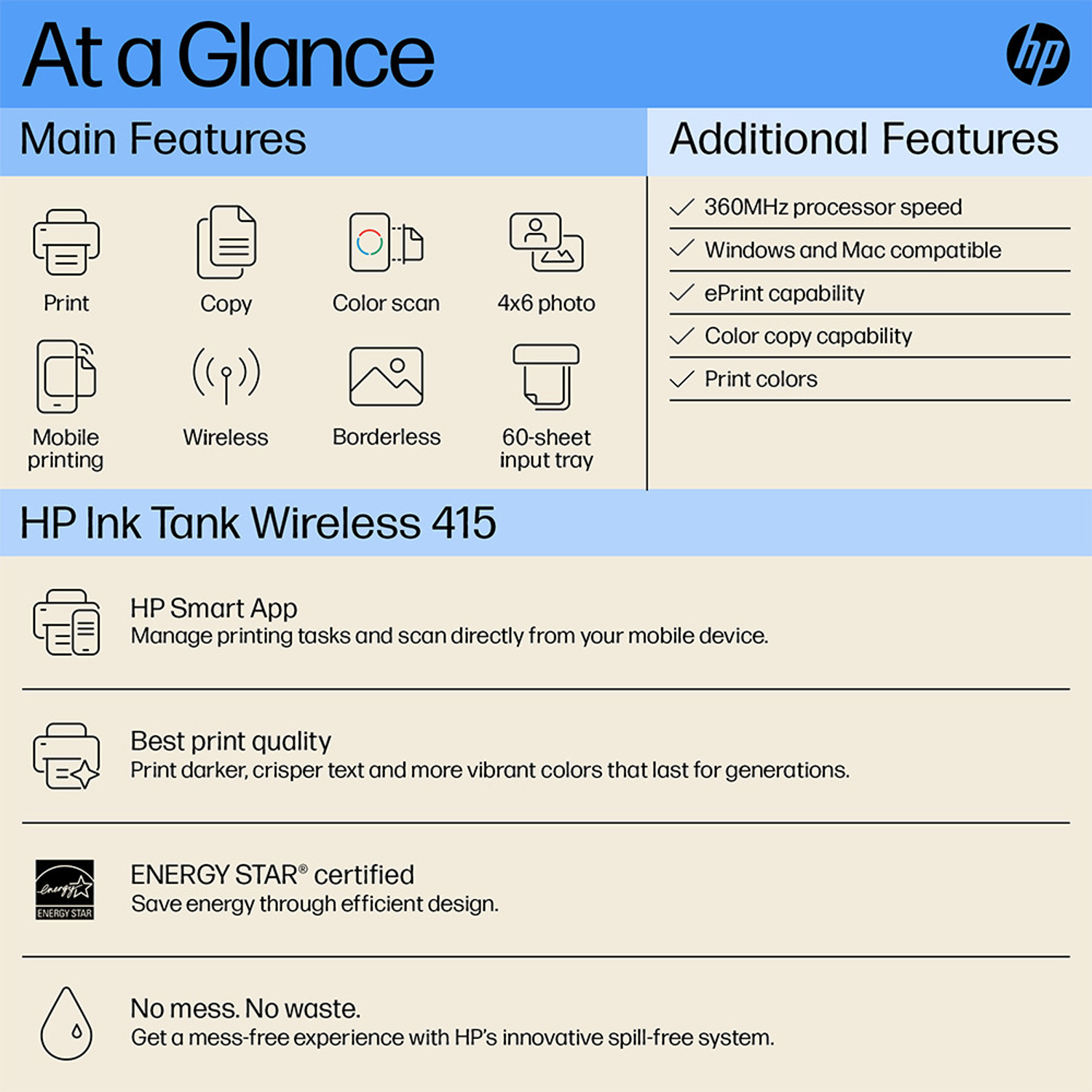 Image of HP ink tank wireless 415 All in one Multi-function WiFi Color Ink Tank Printer with Voice Activated Printing Google Assistant and Alexa (Color Page Cost: 20 Paise | Black Page Cost: 10 Paise)