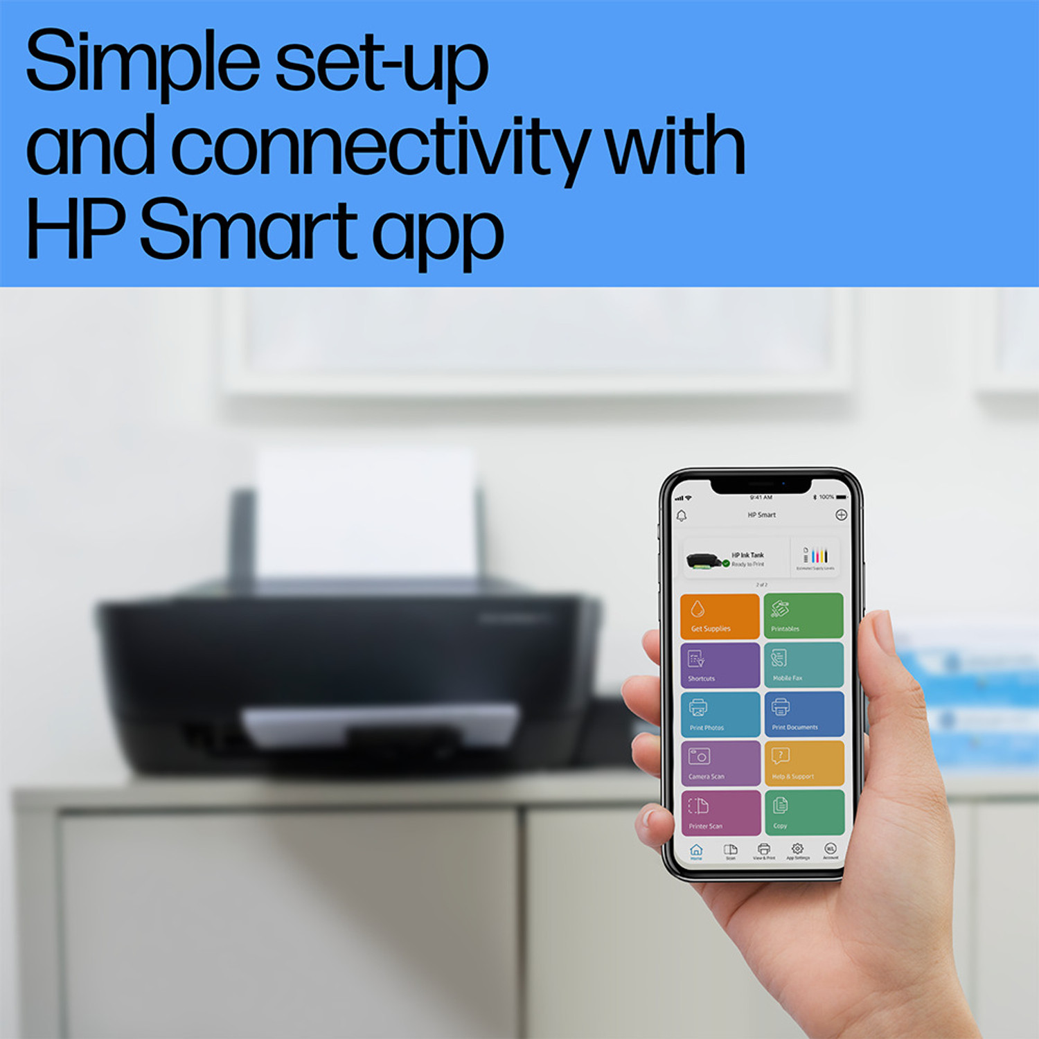 Image of HP ink tank wireless 415 All in one Multi-function WiFi Color Ink Tank Printer with Voice Activated Printing Google Assistant and Alexa (Color Page Cost: 20 Paise | Black Page Cost: 10 Paise)