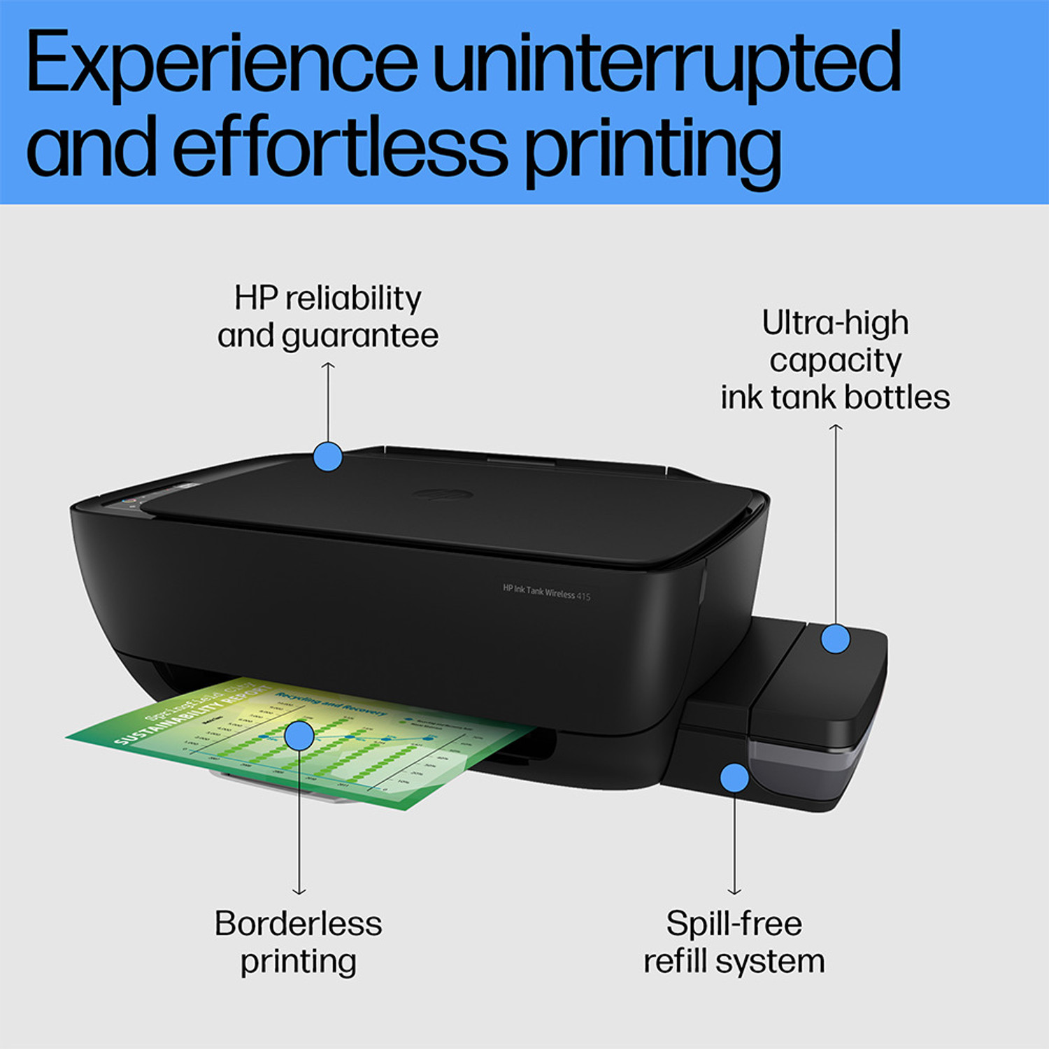 Image of HP ink tank wireless 415 All in one Multi-function WiFi Color Ink Tank Printer with Voice Activated Printing Google Assistant and Alexa (Color Page Cost: 20 Paise | Black Page Cost: 10 Paise)