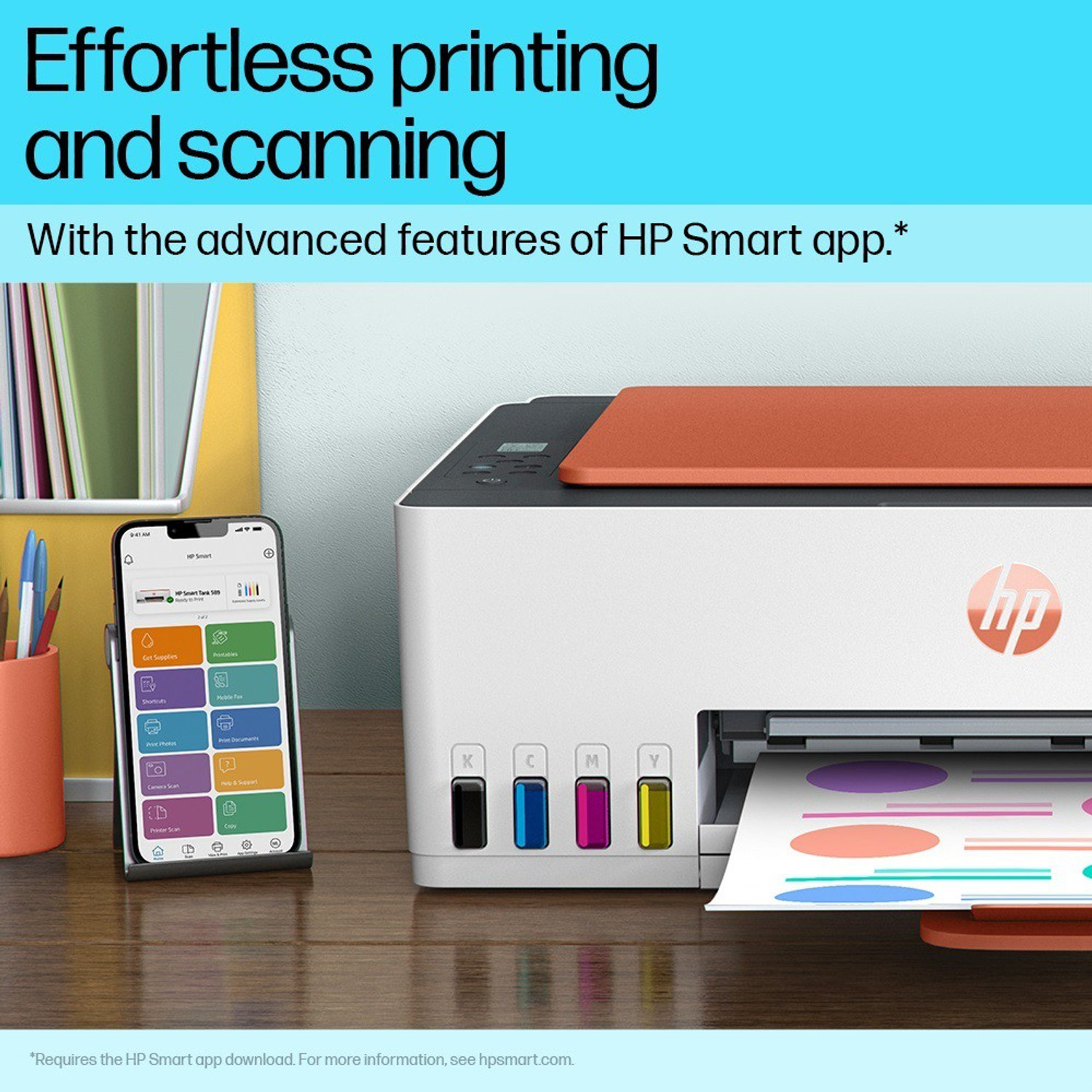 Image of HP Smart All In One 589 Multi-function WiFi Color Ink Tank Printer for Print /Scan /Copy with Up to 4000 Black & 6000 color pages of ink in box