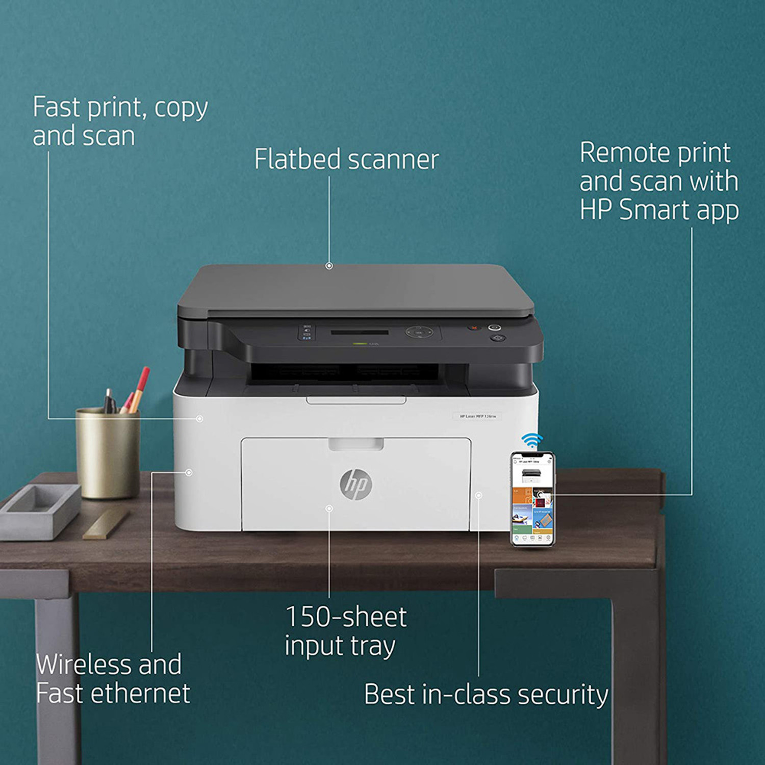 Image of HP MFP 136nw Multi-function WiFi Monochrome Laser Printer