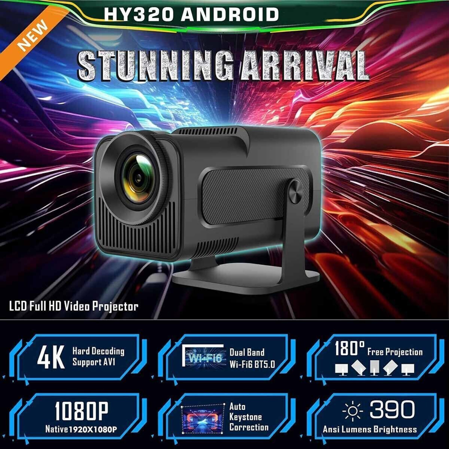 Image of TOPPRO HY320 1GB /8GB FullHD Android 11 Projector WiFi 6 /BT5 180 Rotation Auto Keystone (6000 lm / 1 Speaker / Wireless / Remote Controller) Portable Projector (Black)