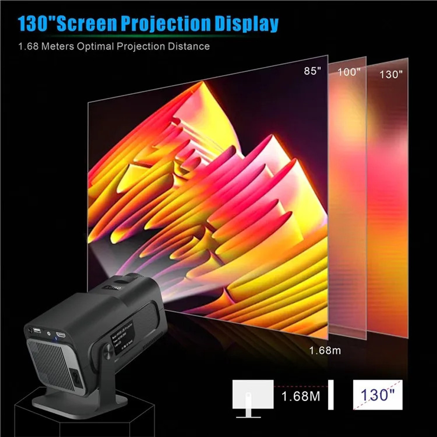 Image of Divine creation HY320 Mini 4K Support Smart Android 13 Projector with WiFi 6 HD Home Theater C37 (5000 lm / Wireless / Remote Controller) Portable Projector (Black)