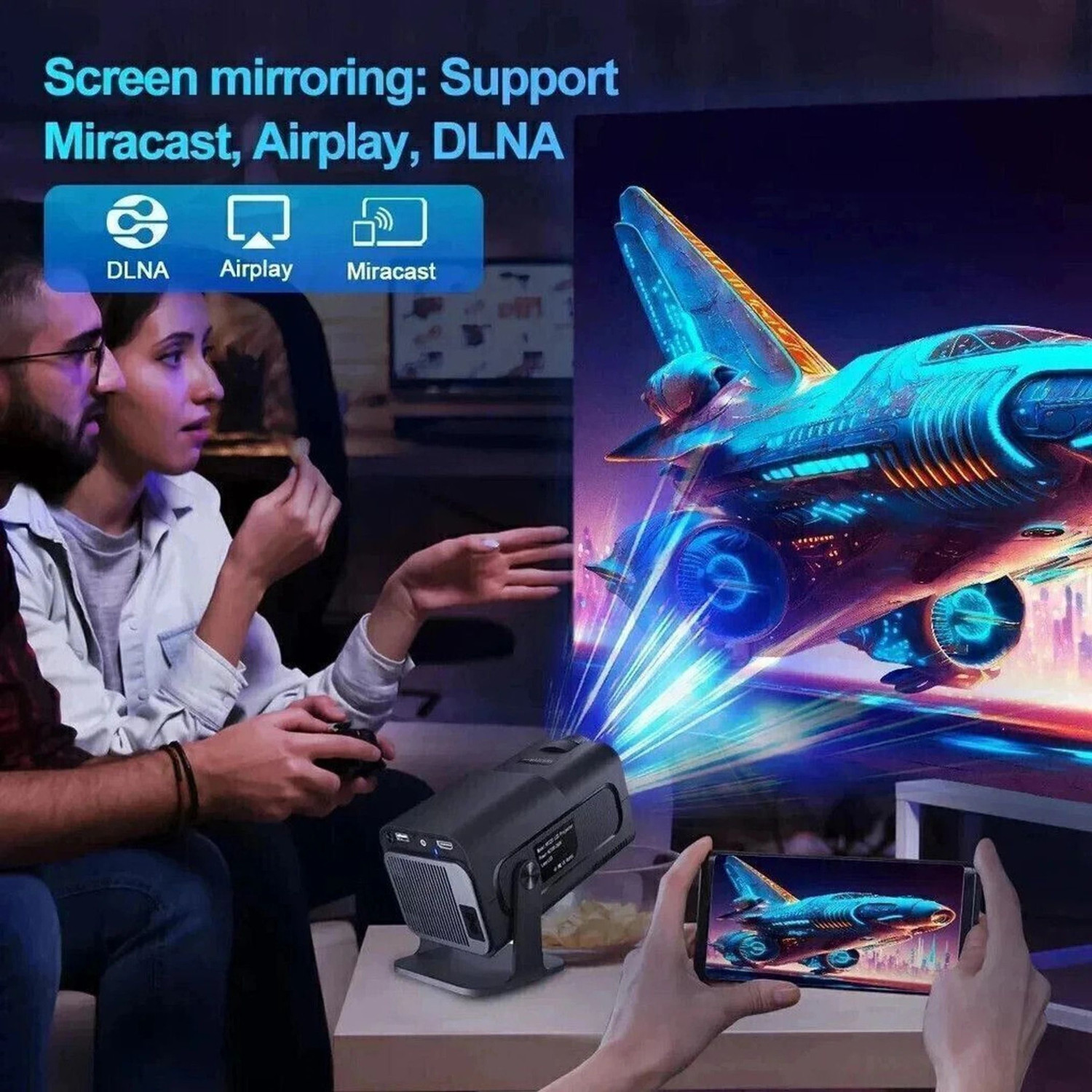 Image of Divine creation HY320 Mini 4K Support Smart Android 13 Projector with WiFi 6 HD Home Theater B31 (5000 lm / Wireless / Remote Controller) Portable Projector (Black)