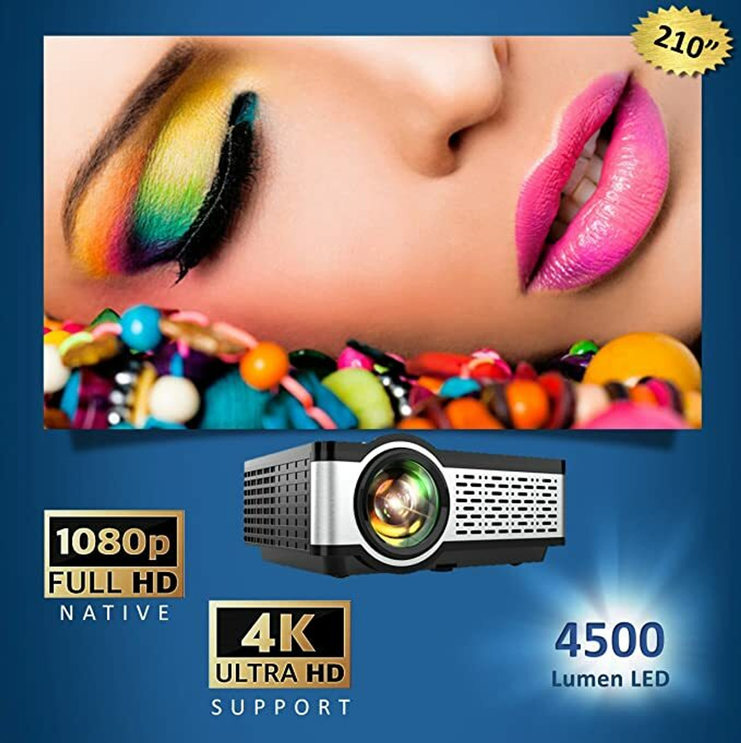 Image of Egate i9 Pro Max FHD 1080p (E03i31) (400 lm / 1 Speaker / Remote Controller) 4X Brighter | Bluetooth |400 ISO Lumens & 840 FC Mega Brightness | 1080p Native with 4K Support | 210-Inches (534 cm) Screen | AV, VGA, HDMI, SD Card, USB, AUX, inbuilt Speaker Projector