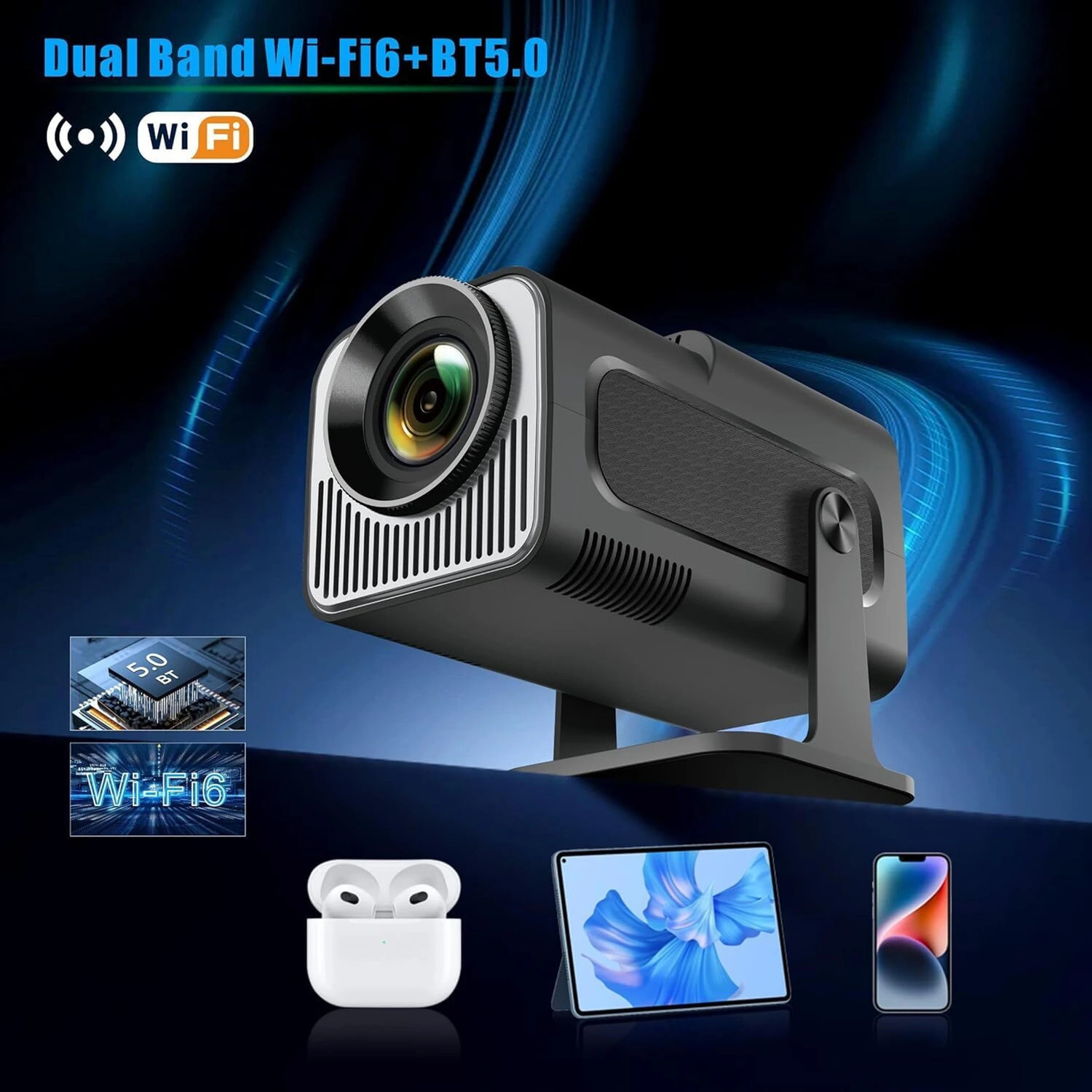 Image of Divine creation HY320 Mini 4K Support Smart Android 13 Projector with WiFi 6 HD Home Theater D56 (5000 lm / Wireless / Remote Controller) Portable Projector (Black)