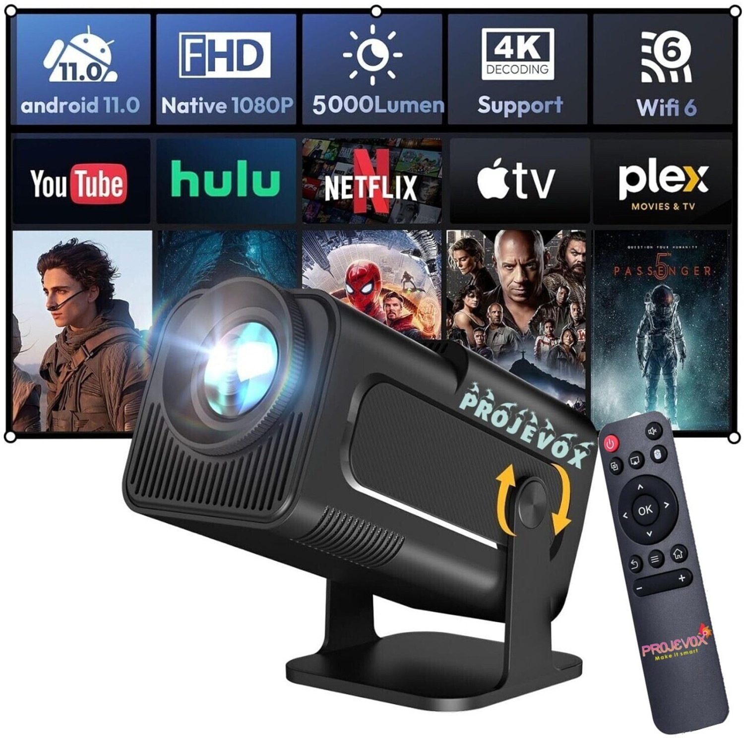 Projevox HY320 Mini 4K Support 1GB/8GB 180 Rotation full HD Android 11