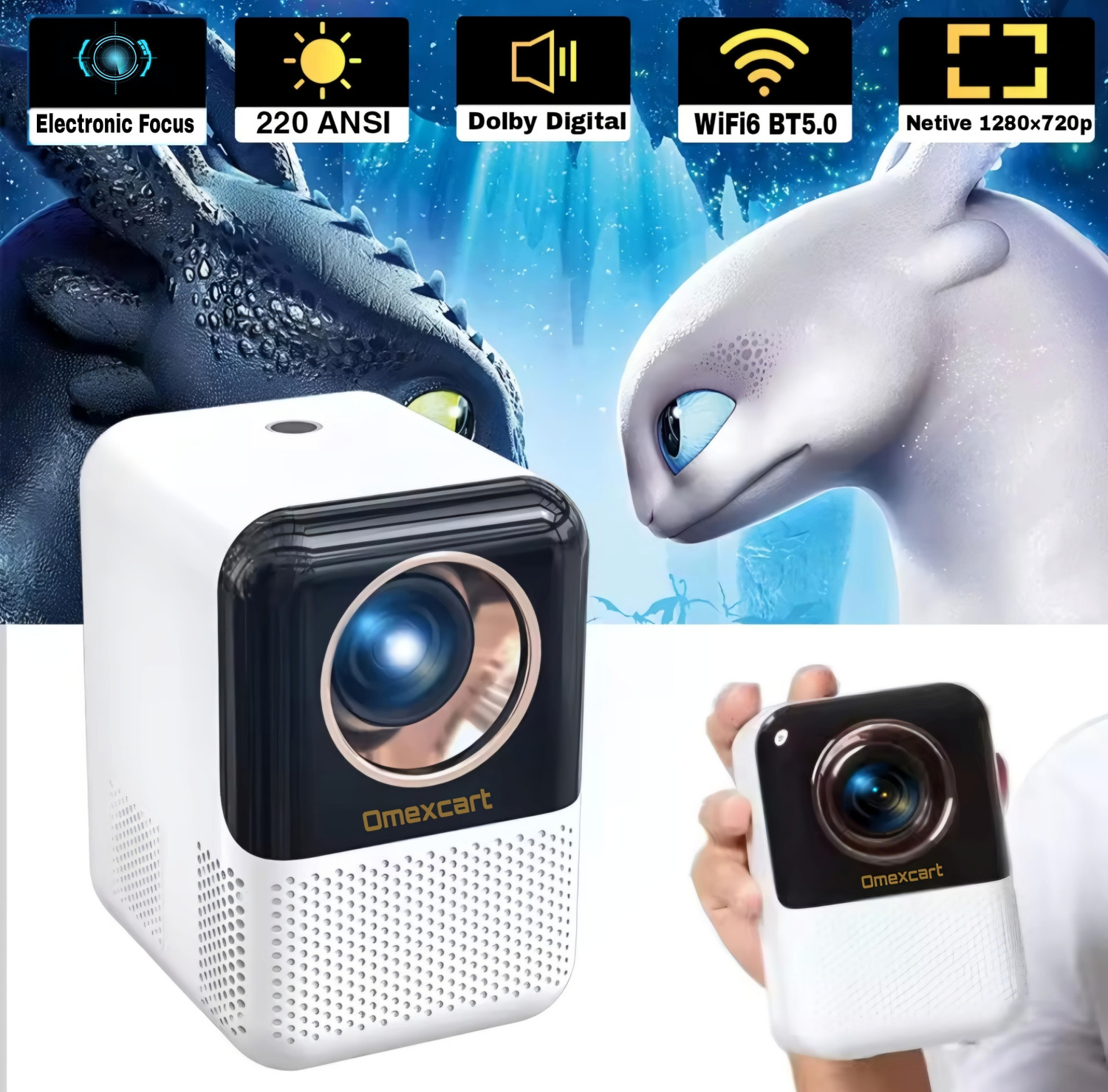 Image of TOPPRO HY320 1GB /8GB FullHD Android 11 Projector WiFi 6 /BT5 180 Rotation Auto Keystone (6000 lm / 1 Speaker / Wireless / Remote Controller) Portable Projector (Black)