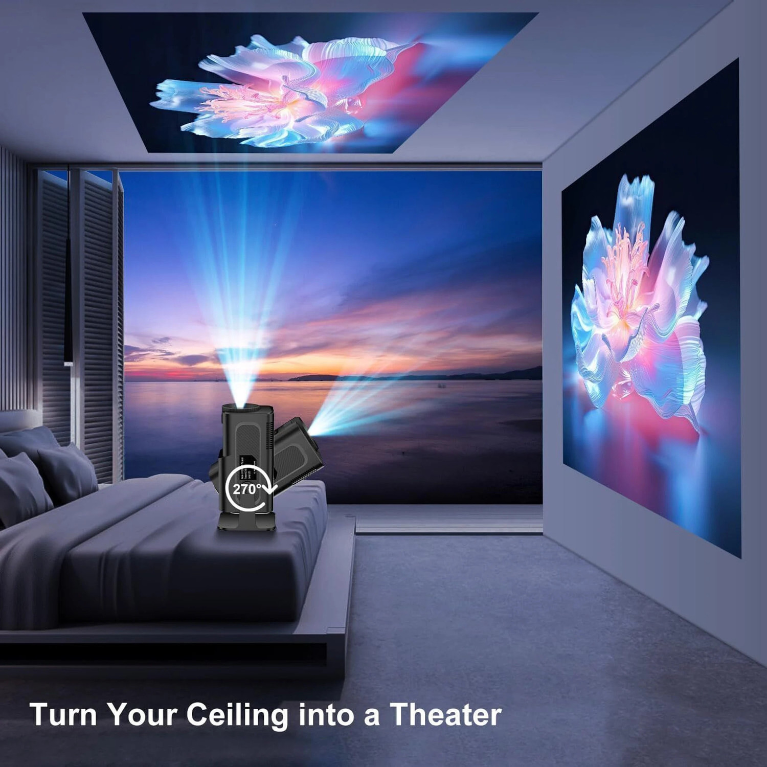 Image of Divine creation HY320 Mini 4K Support Smart Android 13 Projector with WiFi 6 HD Home Theater C32 (5000 lm / Wireless / Remote Controller) Portable Projector (Black)