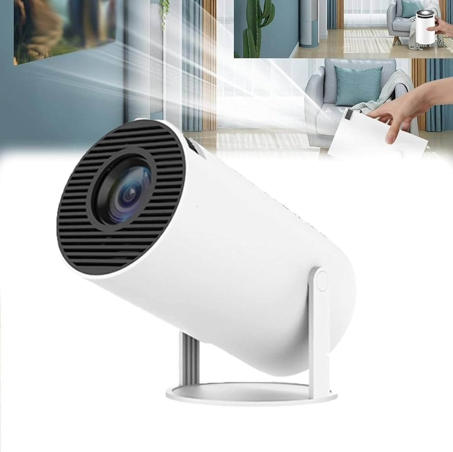 Image of SHIVVTECH Android Projector 4K & 1080P, 4D Keystone, 270 Rotation, Device CompatibleA10 (2000 lm) Portable Projector (White)