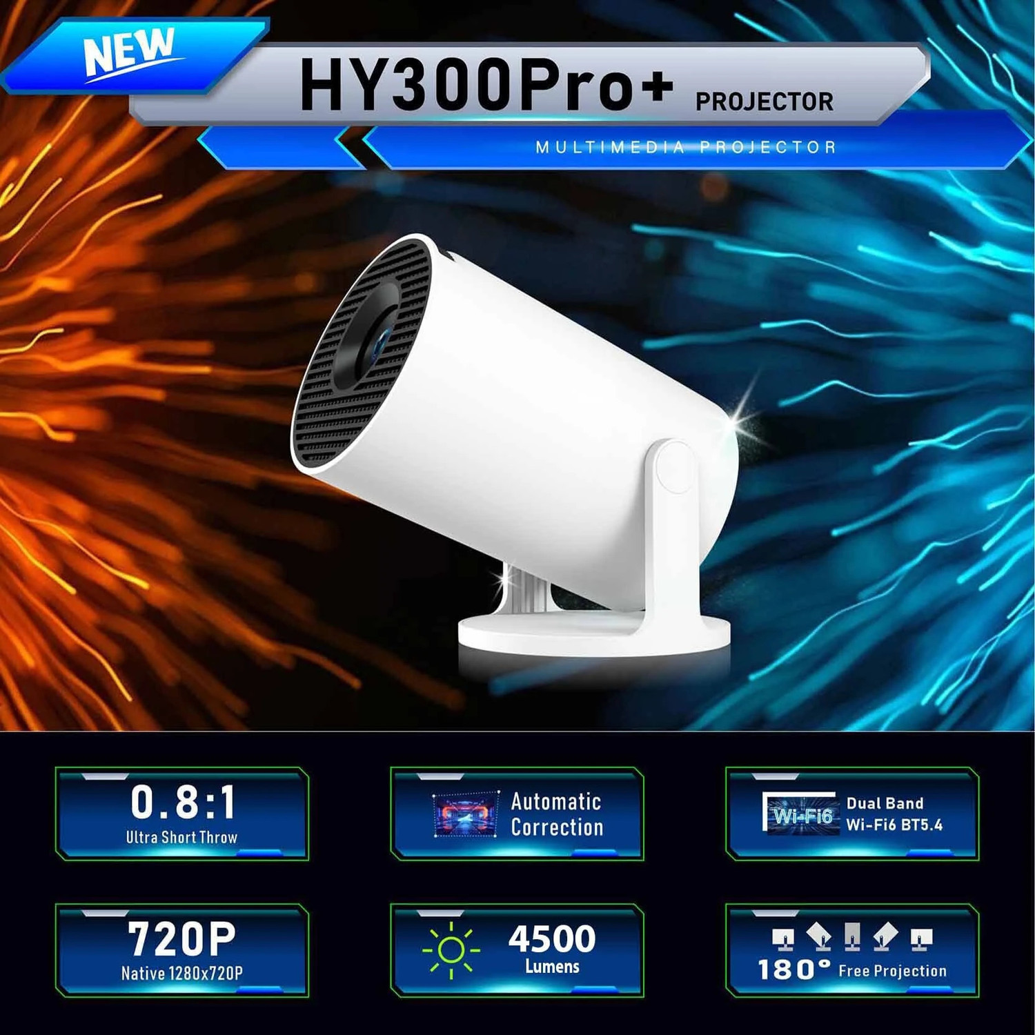 Image of Zync T5 Wi-Fi 4K Smart Mini Home Cinema Portable Mira cast 3D Full HD YouTube (4700 lm / 1 Speaker / Wireless / Remote Controller) Portable Projector (White)
