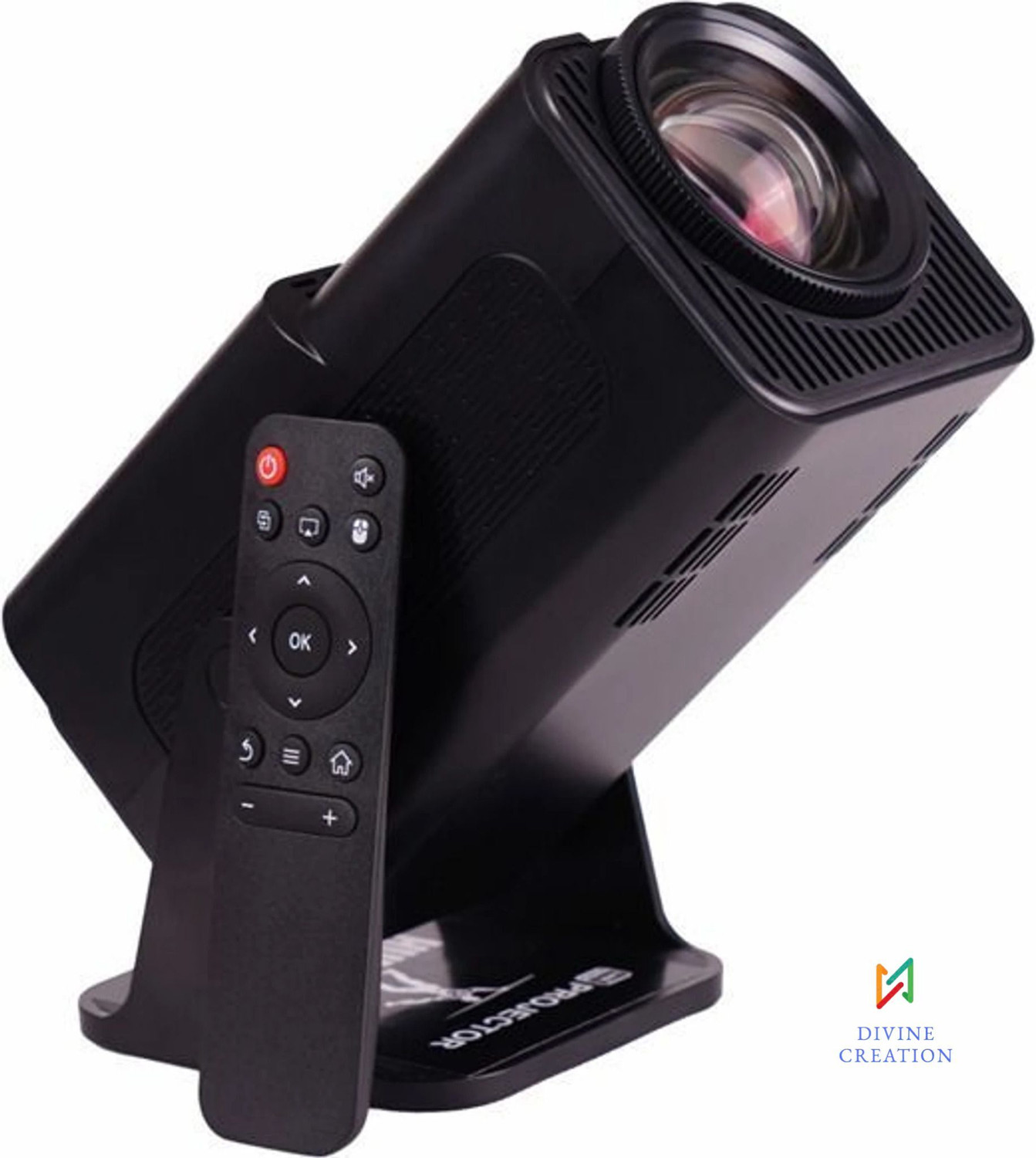 Image of Divine creation HY320 Mini 4K Support Smart Android 13 Projector with WiFi 6 HD Home Theater B31 (5000 lm / Wireless / Remote Controller) Portable Projector (Black)
