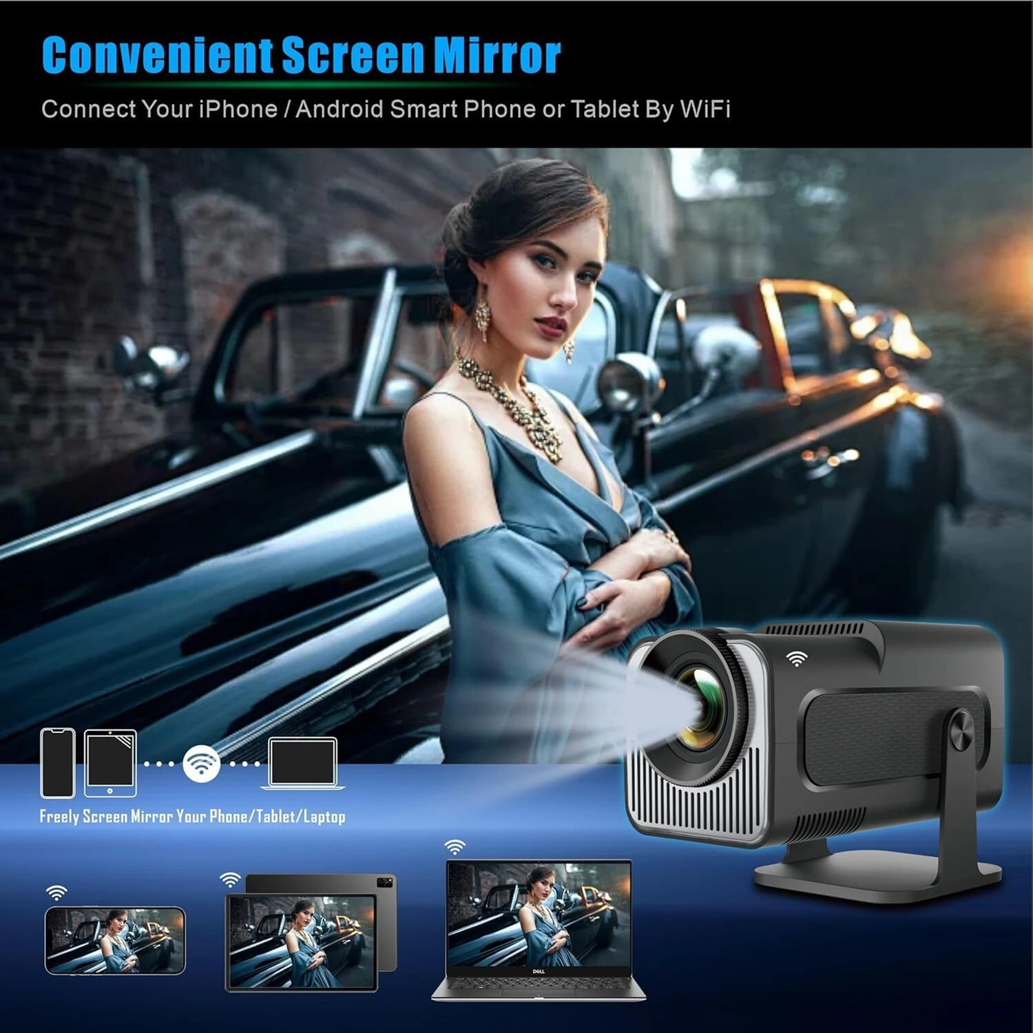 Image of Divine creation HY320 Mini 4K Support Smart Android 13 Projector with WiFi 6 HD Home Theater B10 (5000 lm / Wireless / Remote Controller) Portable Projector (Black)