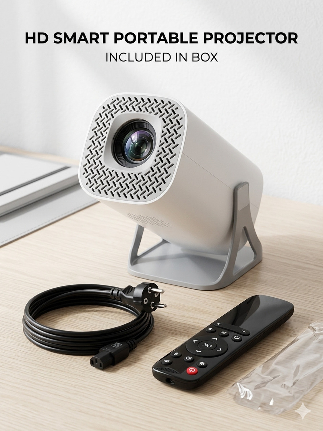 Image of Divine creation HY320 Mini 4K Support Smart Android 13 Projector with WiFi 6 HD Home Theater B50 (5000 lm / Wireless / Remote Controller) Portable Projector (Black)