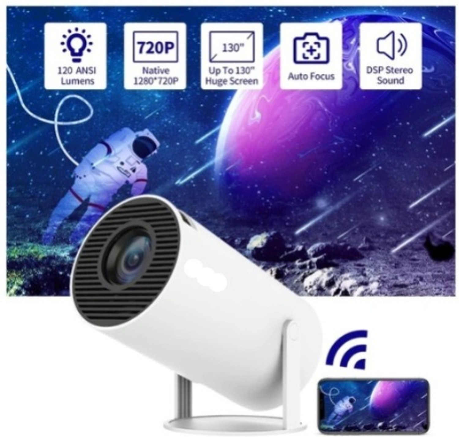 Image of SHIVVTECH Android Projector 4K & 1080P, 4D Keystone, 270 Rotation, Device CompatibleA10 (2000 lm) Portable Projector (White)