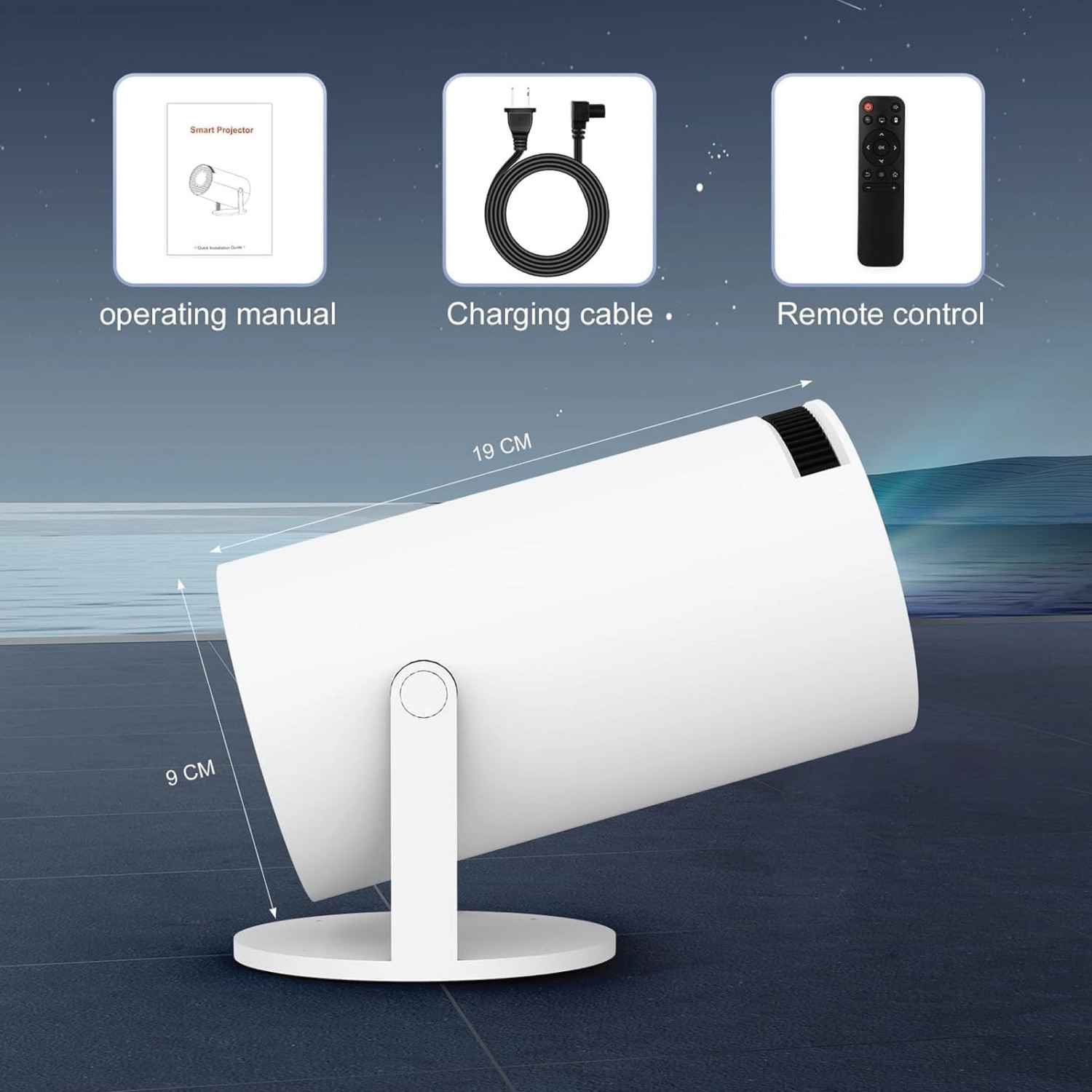 Image of OLV Portable Mini Projector, 4K 1080P Full Smart HD, WiFi 5G BT 5.0 with 180 rotate (6000 lm / Remote Controller) Portable Projector (White, Black)