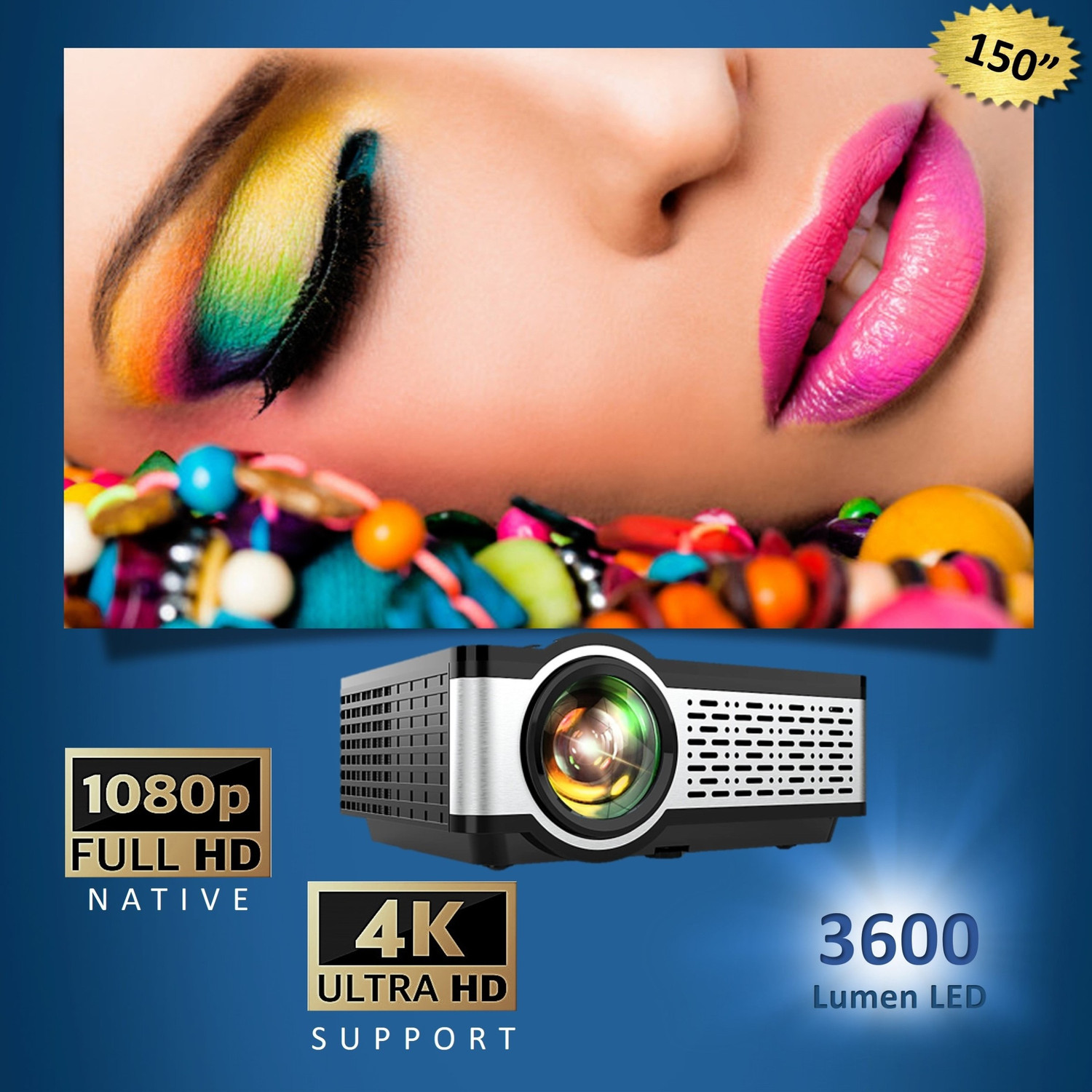 Image of Egate i9 Pro-Max 1080p Native Full HD, (300 ANSI) LED 4k support (4500 lm / 1 Speaker / Remote Controller) Portable with 210 inch (534 cm) Screen, Widescreen LTPS | 3W Speaker | AV, VGA, HDMI, SD Card, USB, Audio Out Projector (Black)