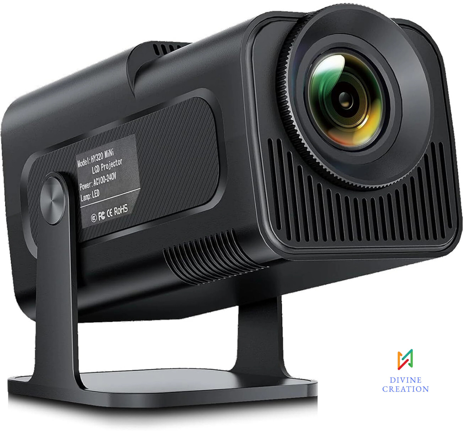 Image of Divine creation HY320 Mini 4K Support Smart Android 13 Projector with WiFi 6 HD Home Theater C4 (5000 lm / Wireless / Remote Controller) Portable Projector (Black)
