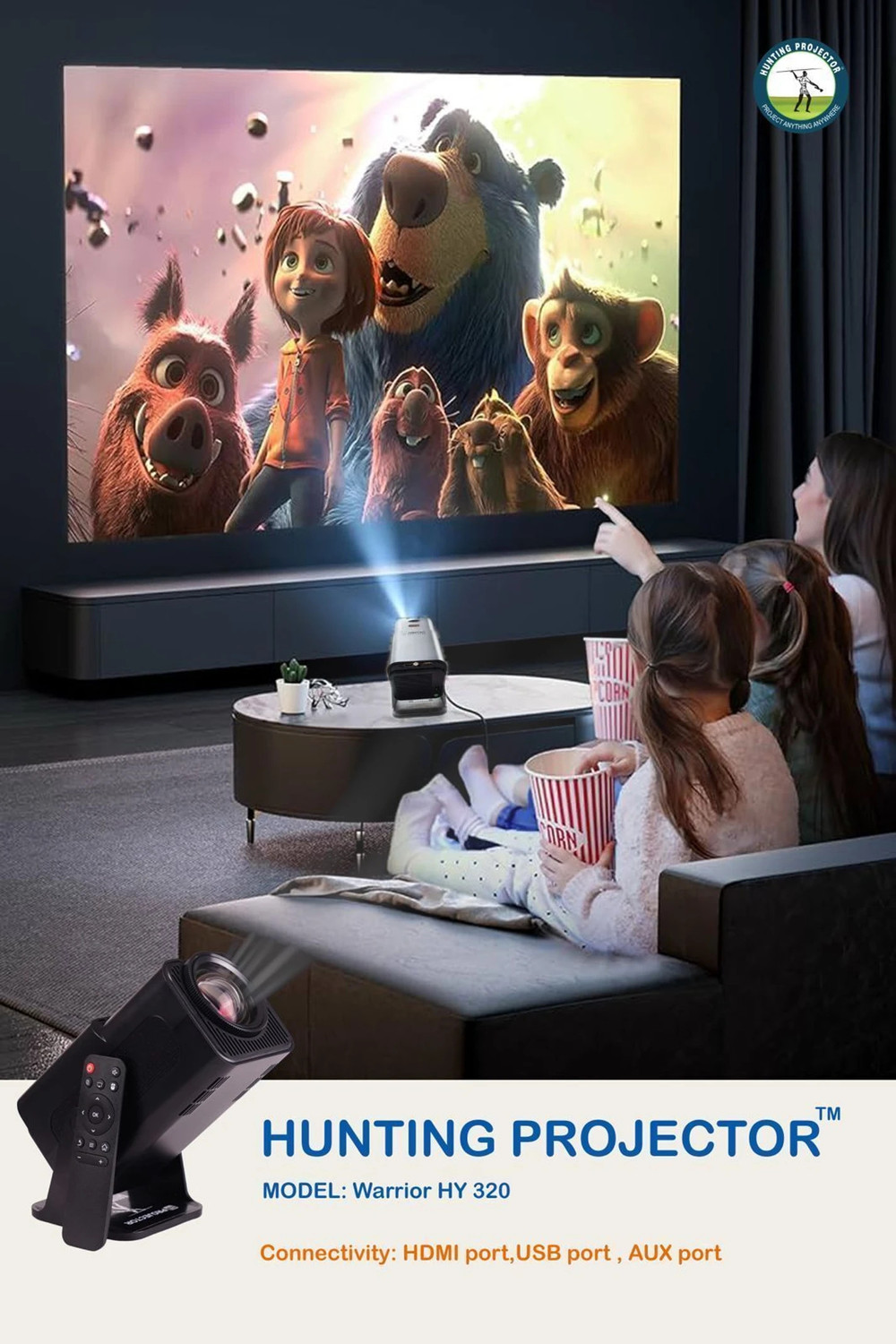 Image of Divine creation HY320 Mini 4K Support Smart Android 13 Projector with WiFi 6 HD Home Theater C37 (5000 lm / Wireless / Remote Controller) Portable Projector (Black)