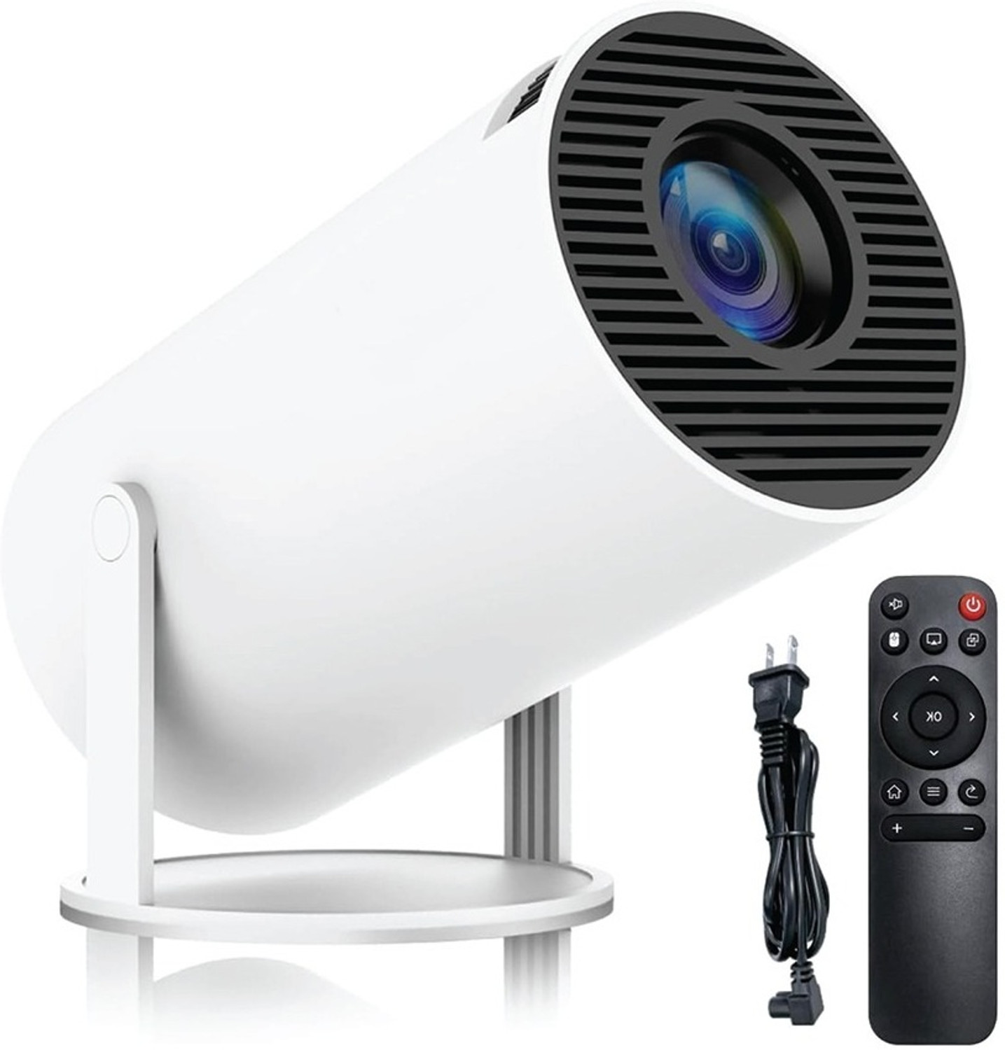 Image of OLV Portable Mini Projector, 4K 1080P Full Smart HD, WiFi 5G BT 5.0 with 180 rotate (6000 lm / Remote Controller) Portable Projector (White, Black)