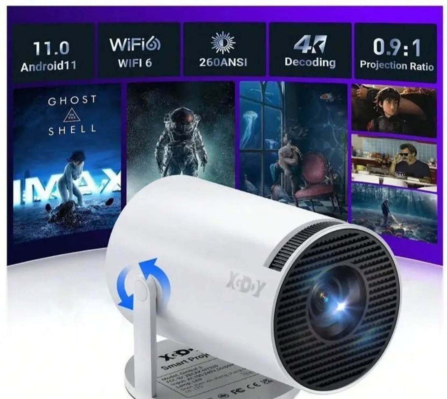 Image of Divine creation HY320 Mini 4K Support Smart Android 13 Projector with WiFi 6 HD Home Theater C4 (5000 lm / Wireless / Remote Controller) Portable Projector (Black)