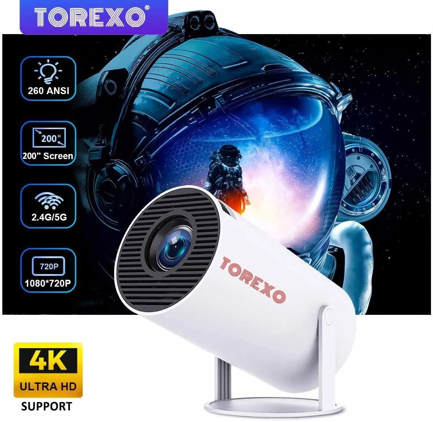 Image of Zync T5 Wi-Fi 4K Smart Mini Home Cinema Portable Mira cast 3D Full HD YouTube (4700 lm / 1 Speaker / Wireless / Remote Controller) Portable Projector (White)