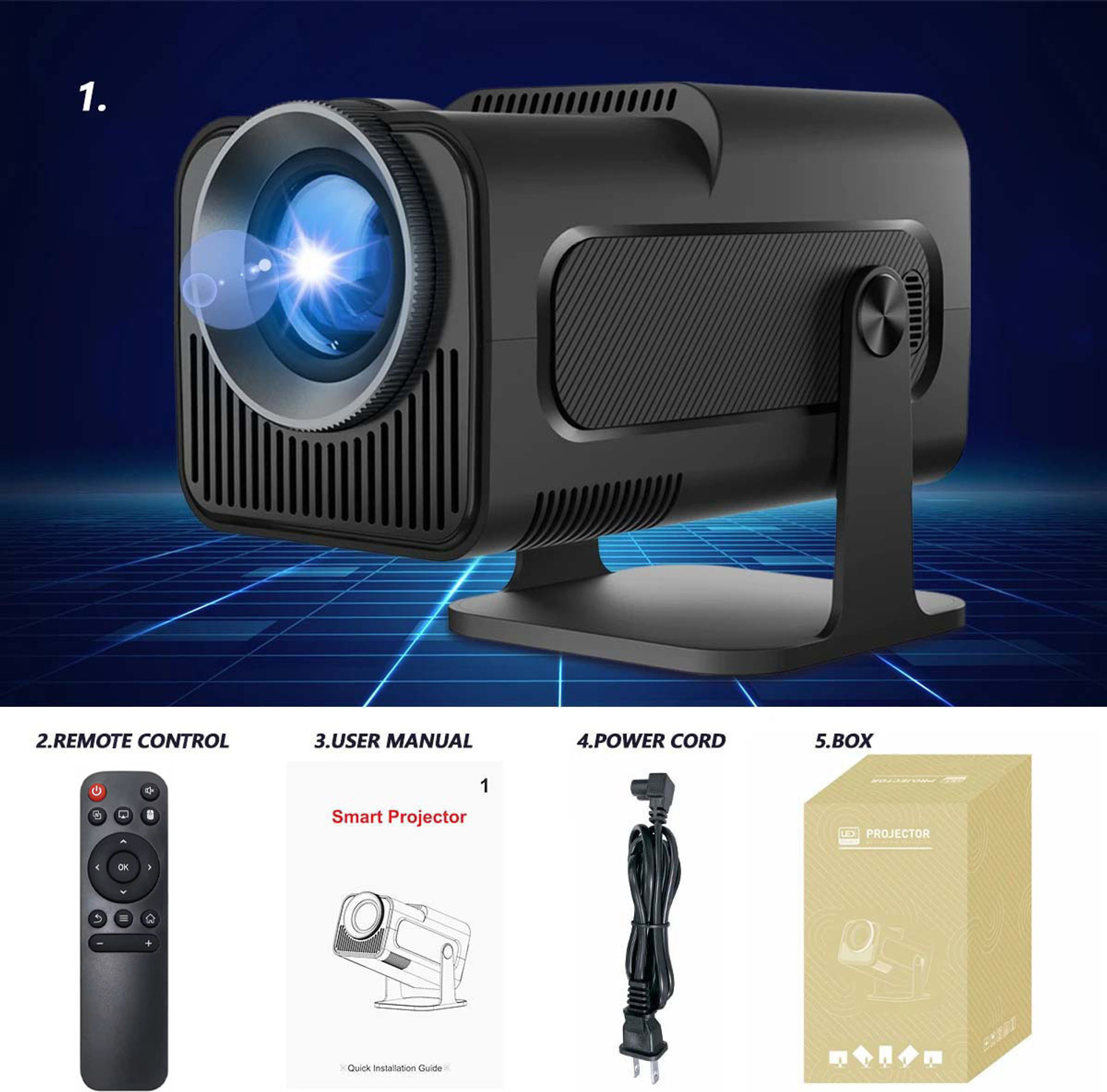 Image of TOPPRO HY320 1GB /8GB FullHD Android 11 Projector WiFi 6 /BT5 180 Rotation Auto Keystone (6000 lm / 1 Speaker / Wireless / Remote Controller) Portable Projector (Black)