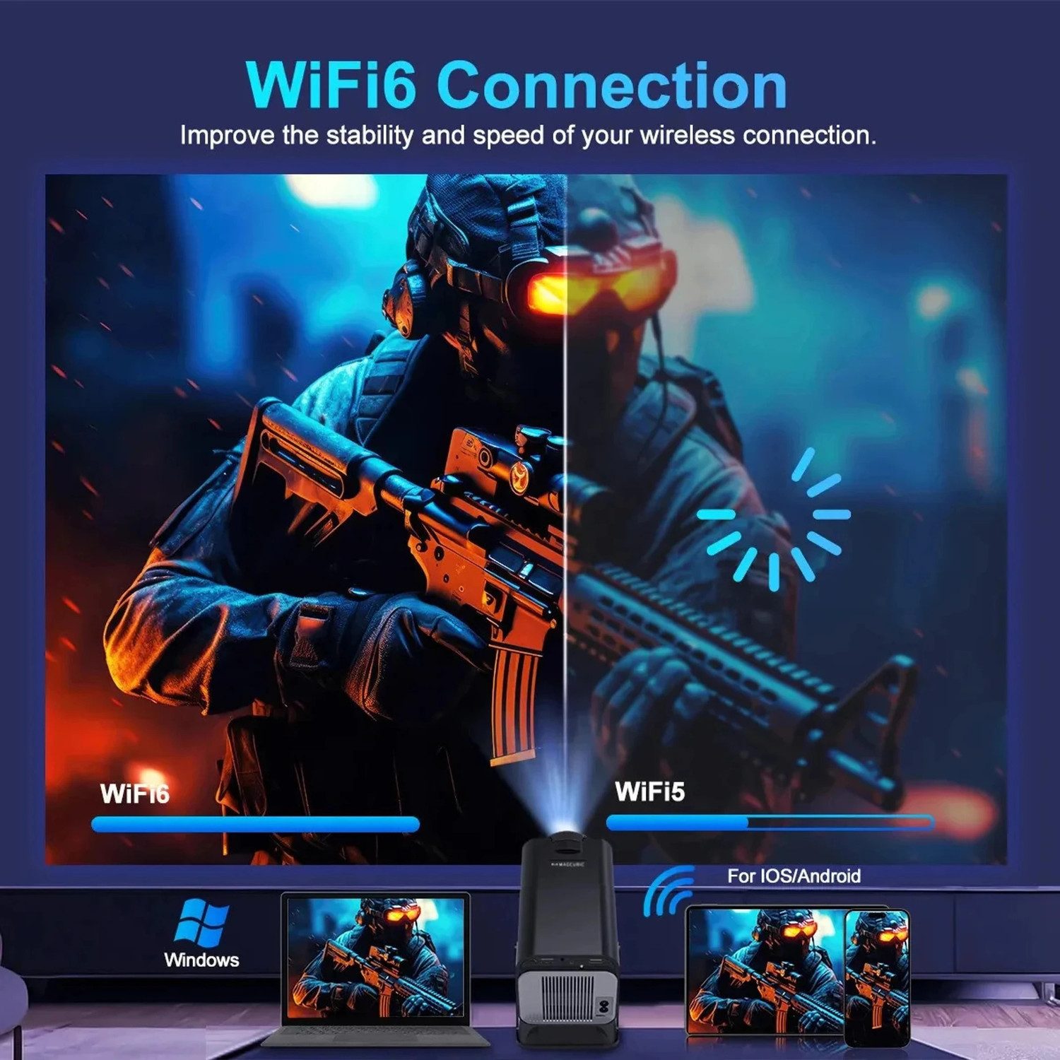 Image of Divine creation HY320 Mini 4K Support Smart Android 13 Projector with WiFi 6 HD Home Theater D45 (5000 lm / Wireless / Remote Controller) Portable Projector (Black)