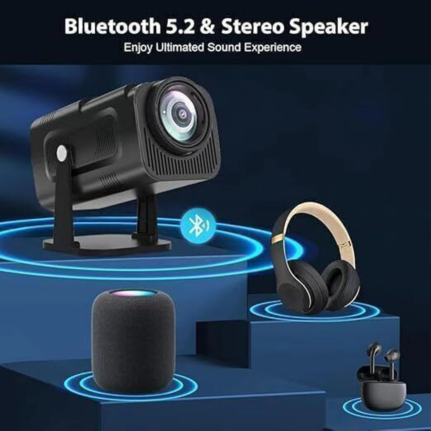 Image of Divine creation HY320 Mini 4K Support Smart Android 13 Projector with WiFi 6 HD Home Theater C32 (5000 lm / Wireless / Remote Controller) Portable Projector (Black)